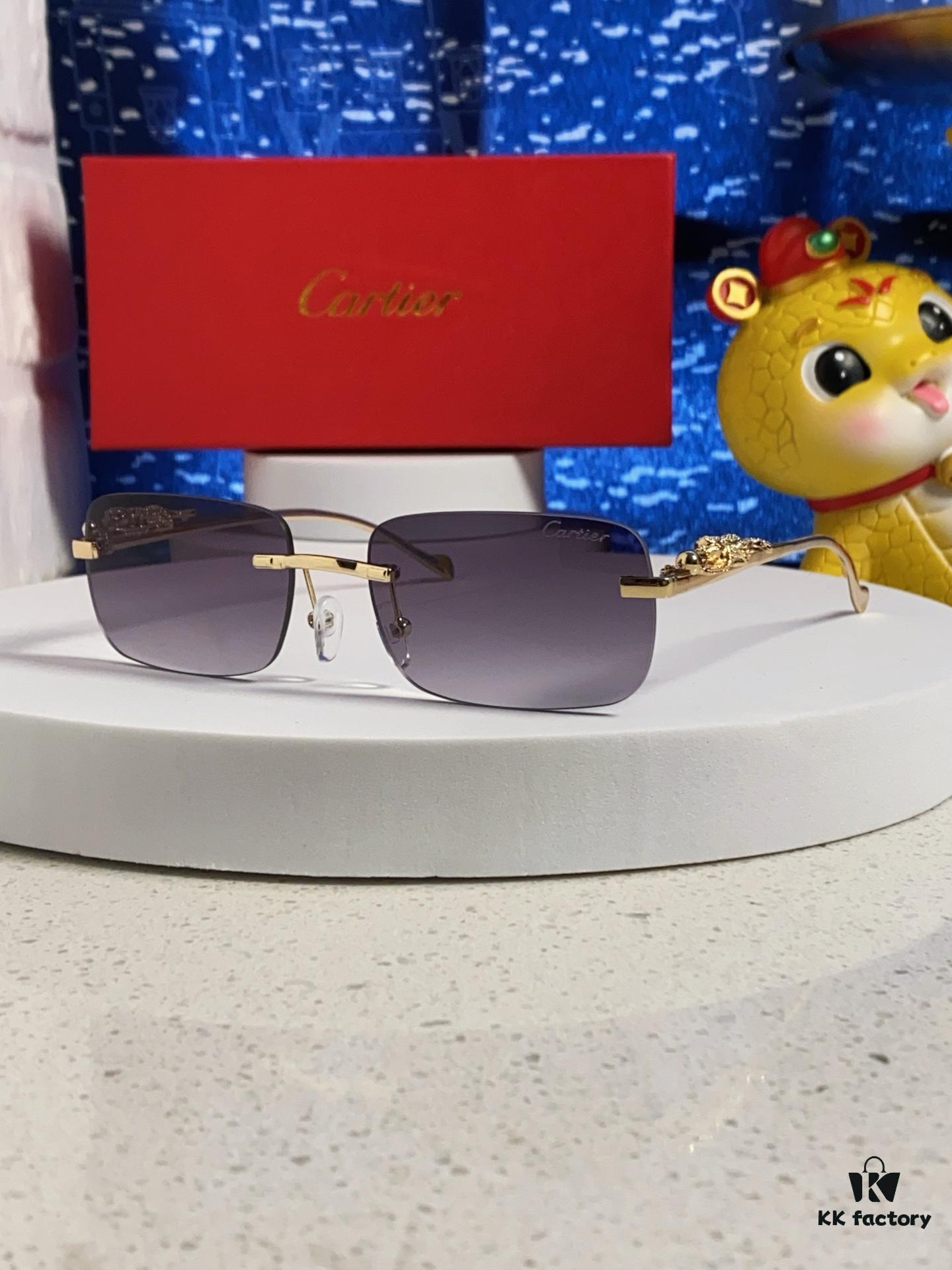 Cartier 2025 New Arrival Official Website 1:1 Minimalist Luxury Sunglasses with Iconic Leopard Logo on Temple