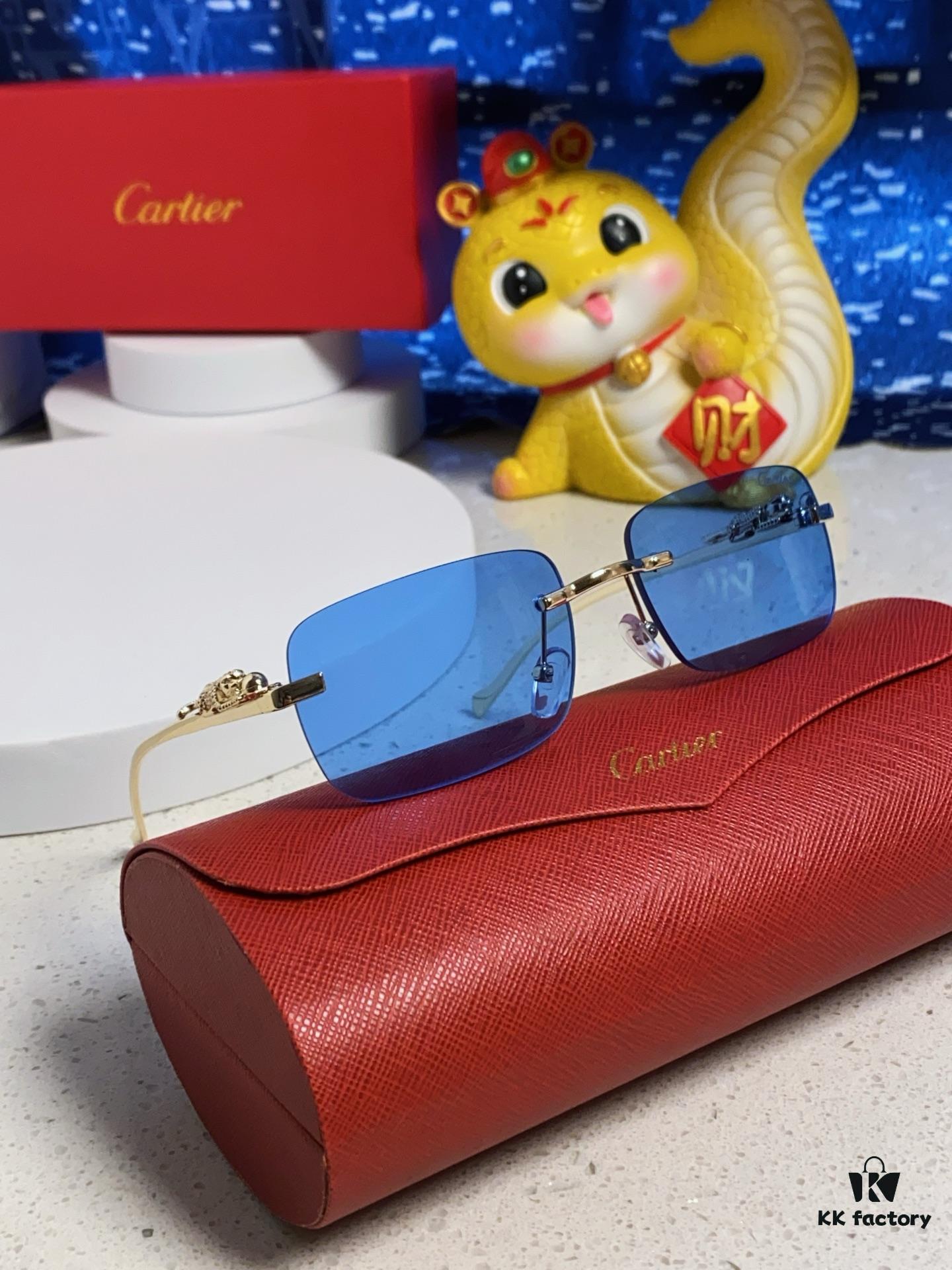 Cartier 2025 New Arrival Website One-to-One Minimalist Luxury Sunglasses with Iconic Leopard Logo on Temple