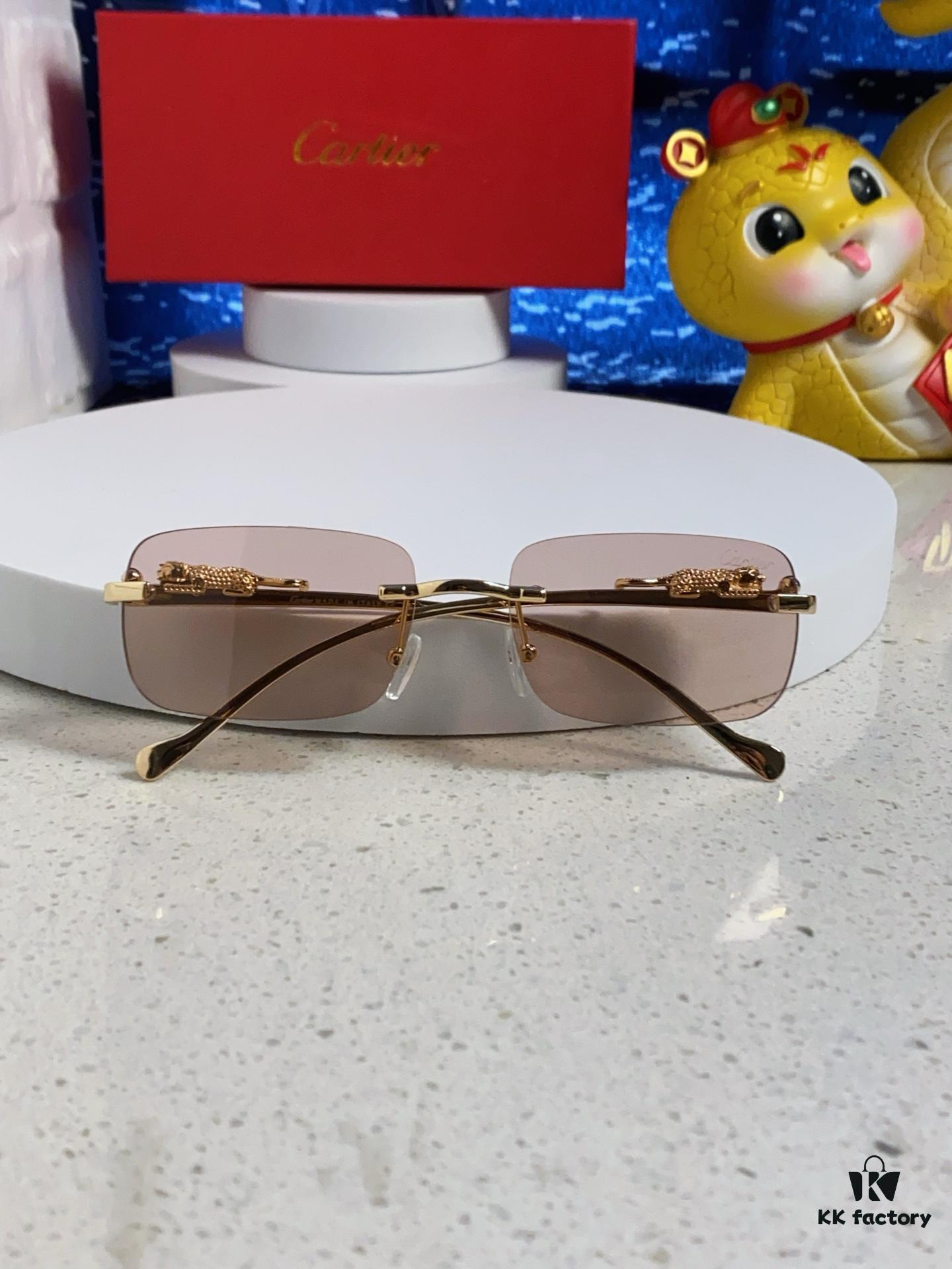 Cartier 2025 New Arrival Official Website 1:1 Minimalist Luxury Sunglasses with Iconic Leopard Logo on Temple