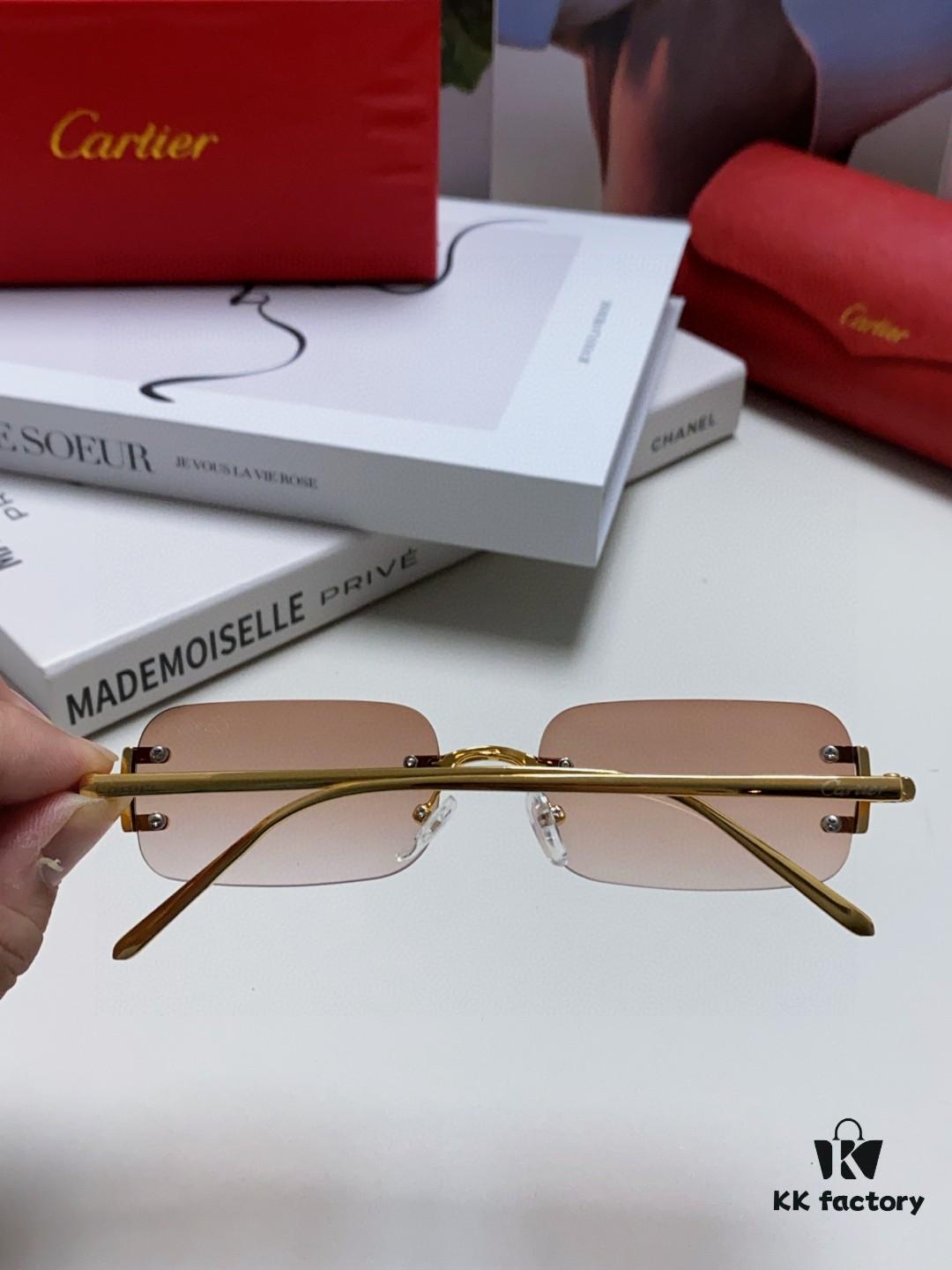 6931fb713a89a121ed54c1ed Cartier 2024 New Square Frameless Cut-out Sunglasses for Women, Slimming and Stylish, European and American Fashion INS-style Street Snap Cool Sunglasses, Trendy Small Eyewear