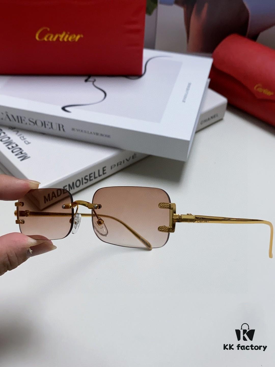 6931fb723a89a121ed54c1ee Cartier 2024 New Square Frameless Cut-out Sunglasses for Women, Slimming and Stylish, European and American Fashion INS-style Street Snap Cool Sunglasses, Trendy Small Eyewear