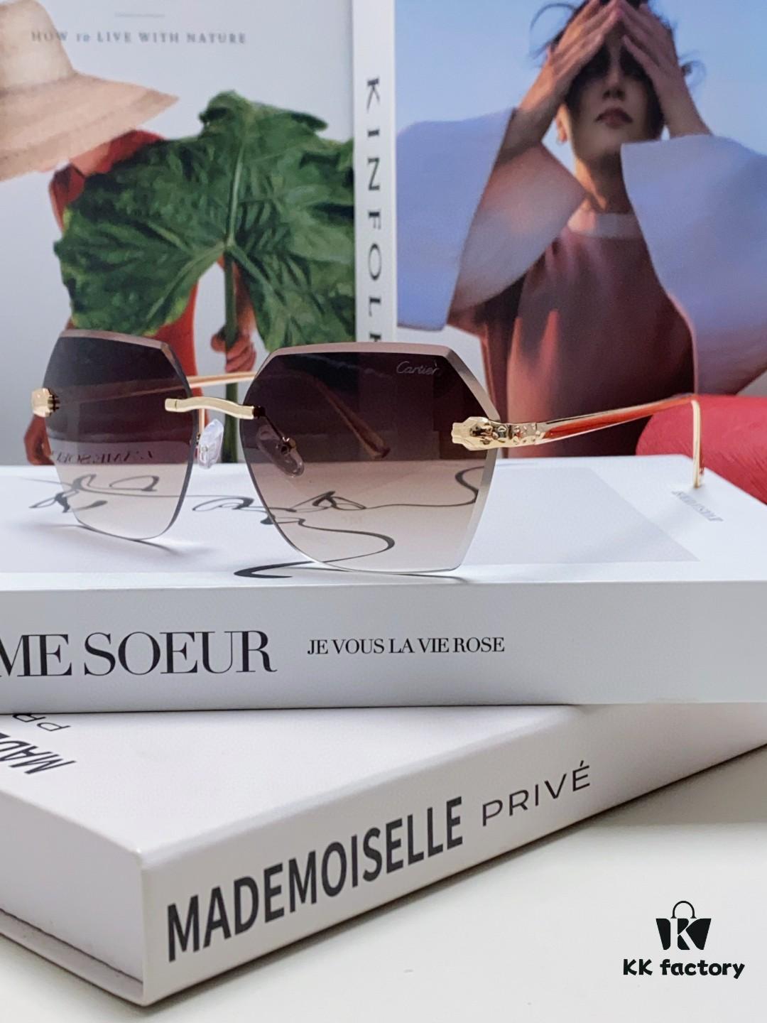 6931fb763a89a121ed54c225 Cartier 2024 New Collection Frameless Sunglasses for Women, Classic Leopard-Print Temples, Diamond-Cut Edges, Premium Gradient Lenses, Oversized Sun Glasses