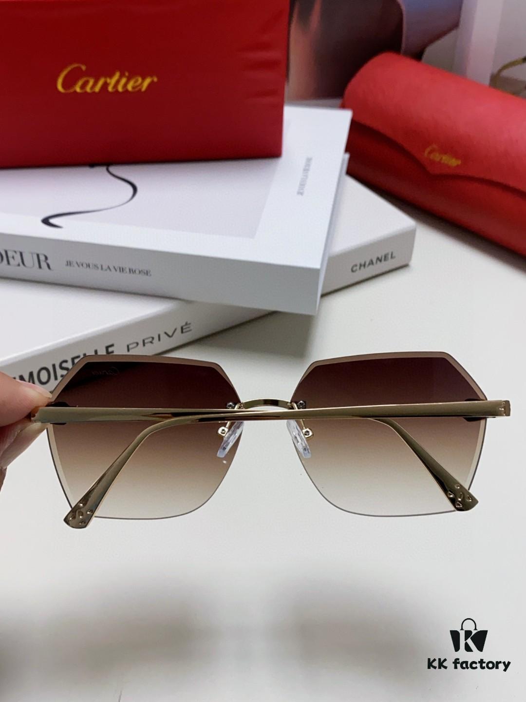 6931fb763a89a121ed54c229 Cartier 2024 New Collection Frameless Sunglasses for Women, Classic Leopard-Print Temples, Diamond-Cut Edges, Premium Gradient Lenses, Oversized Sun Glasses