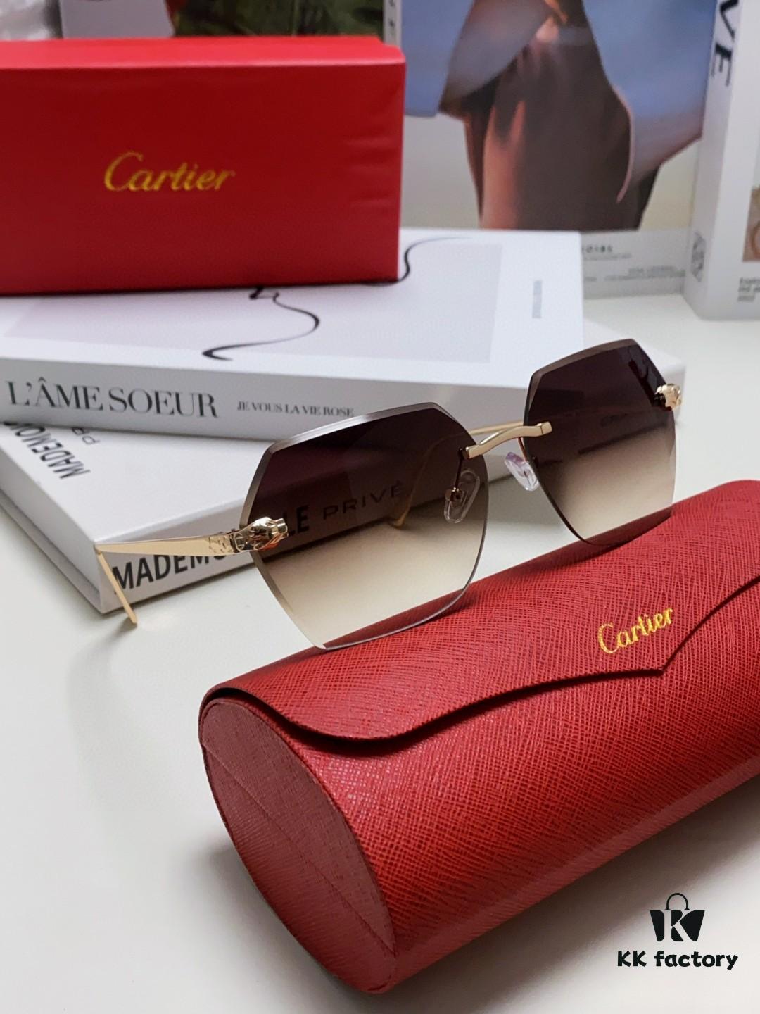 6931fb763a89a121ed54c22c Cartier 2024 New Collection Frameless Sunglasses for Women, Classic Leopard-Print Temples, Diamond-Cut Edges, Premium Gradient Lenses, Oversized Sun Glasses