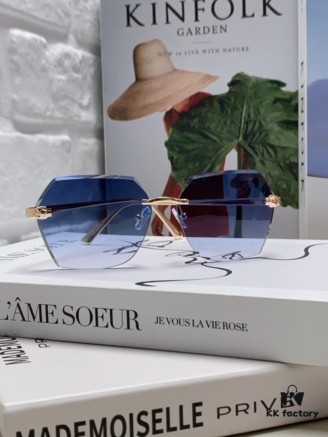 6931fb763a89a121ed54c230 Cartier 2024 New Unframed Sunglasses for Women, Classic Leopard-pattern Temples, Diamond-cut Edges, Gradient Lenses, Oversized Luxury Sunglasses