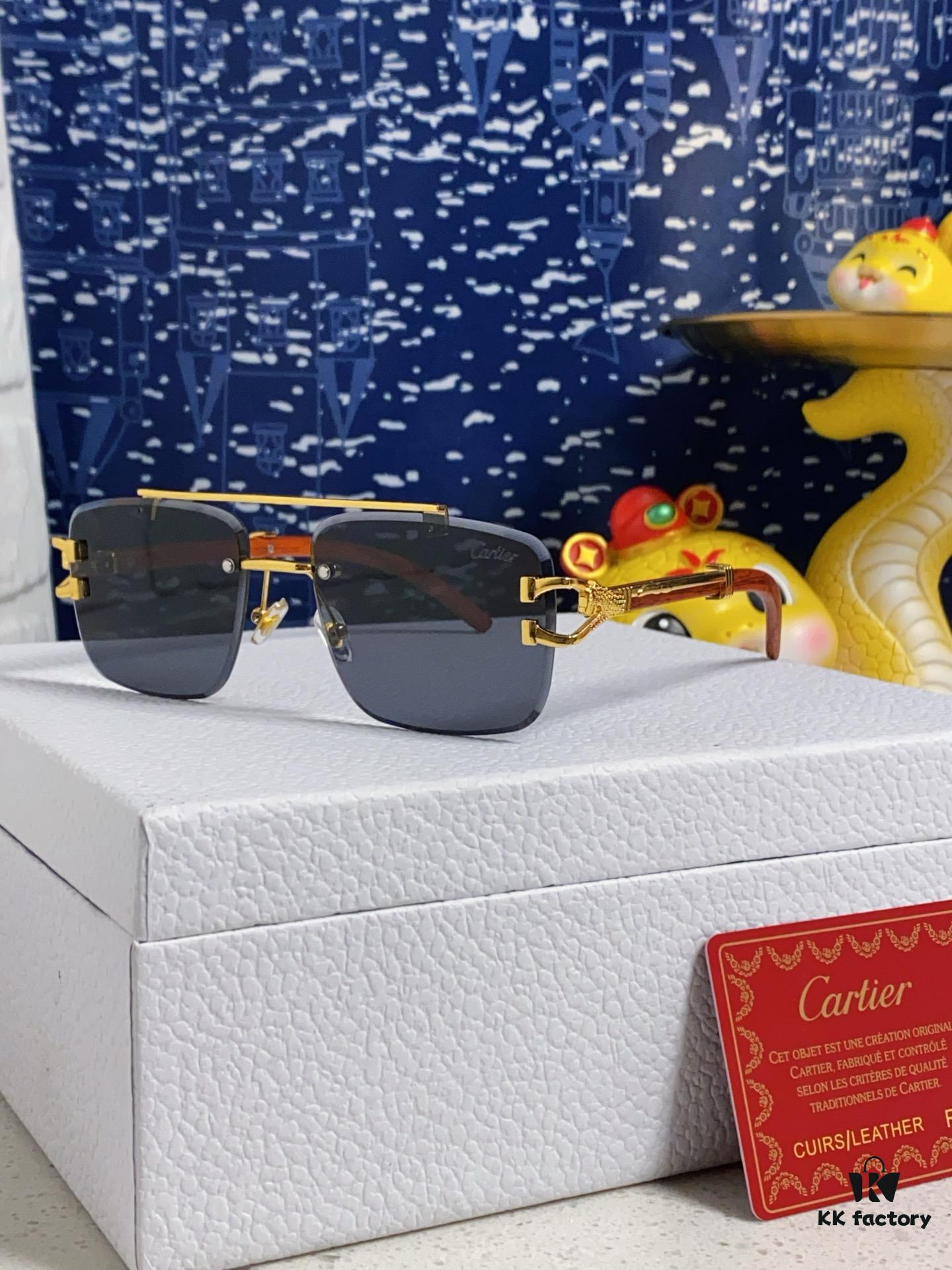 6931fb783a89a121ed54c243 Cartier 2025 New Arrival Wooden Texture Panther Decorated Frameless Bar Square Sunglasses, Gradient Color Tinted Lens, Fashion Retro Street Style Sun Glasses