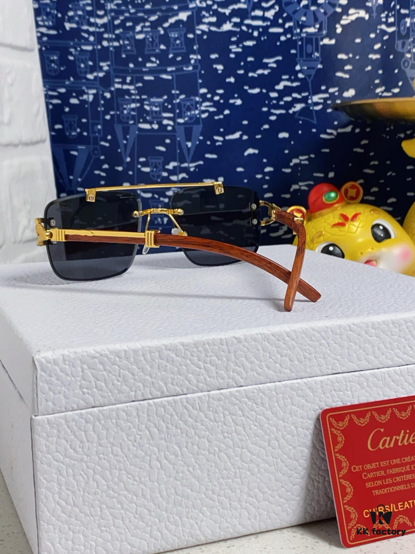 6931fb783a89a121ed54c245 Cartier 2025 New Arrival Wooden Texture Panther Decorated Frameless Bar Square Sunglasses, Gradient Color Tinted Lens, Fashion Retro Street Style Sun Glasses