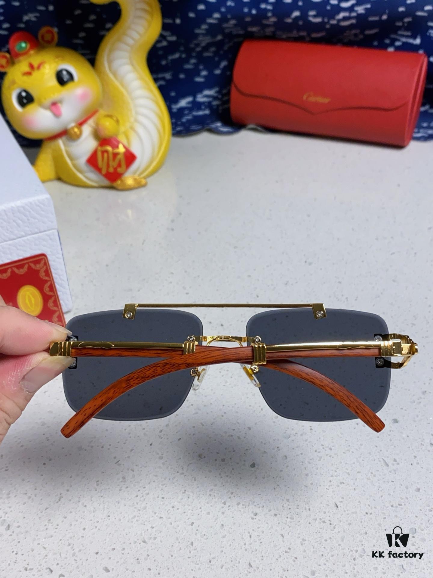 6931fb783a89a121ed54c247 Cartier 2025 New Arrival Wooden Texture Panther Decorated Frameless Bar Square Sunglasses, Gradient Color Tinted Lens, Fashion Retro Street Style Sun Glasses