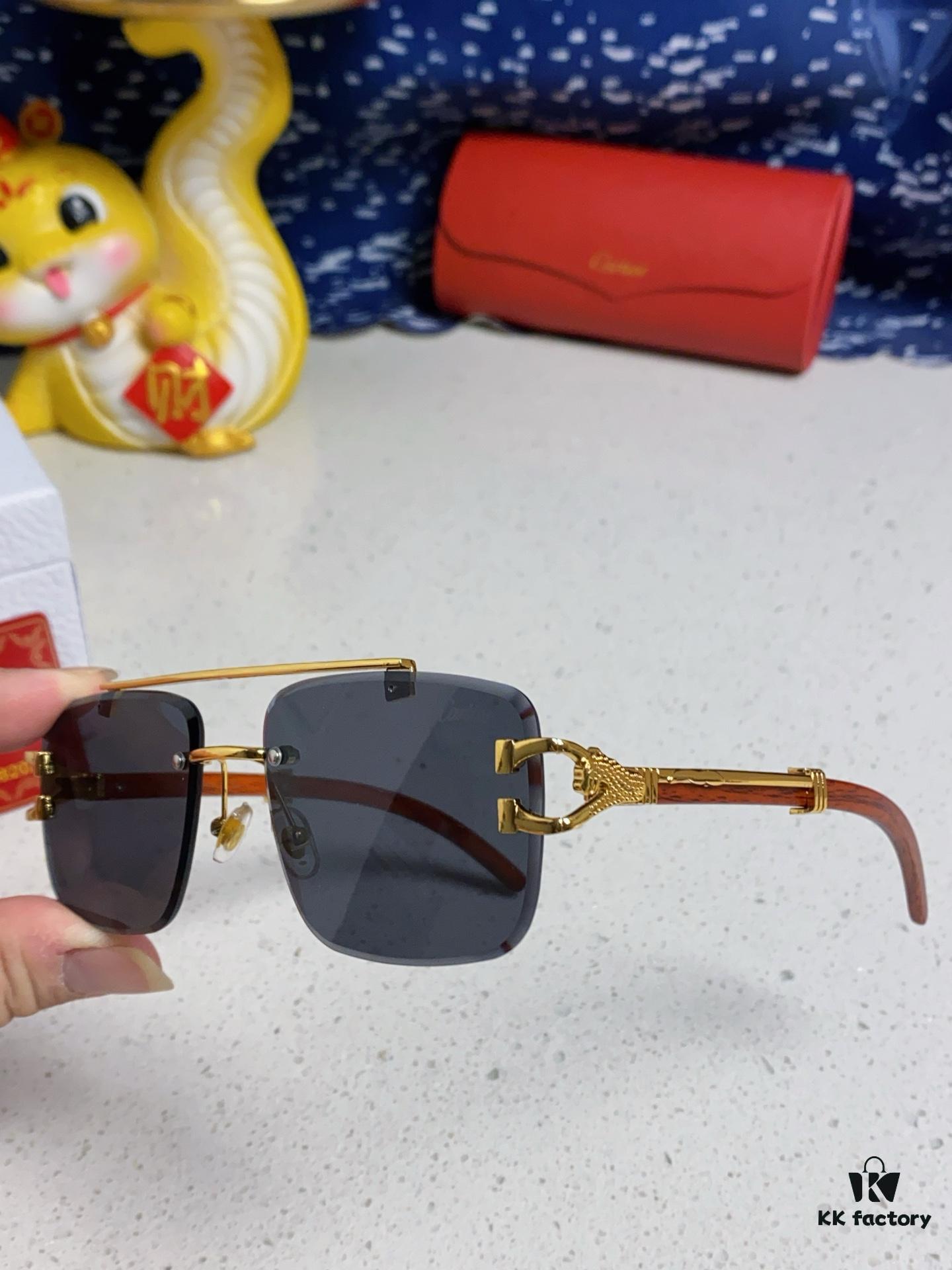 6931fb783a89a121ed54c248 Cartier 2025 New Arrival Wooden Texture Panther Decorated Frameless Bar Square Sunglasses, Gradient Color Tinted Lens, Fashion Retro Street Style Sun Glasses