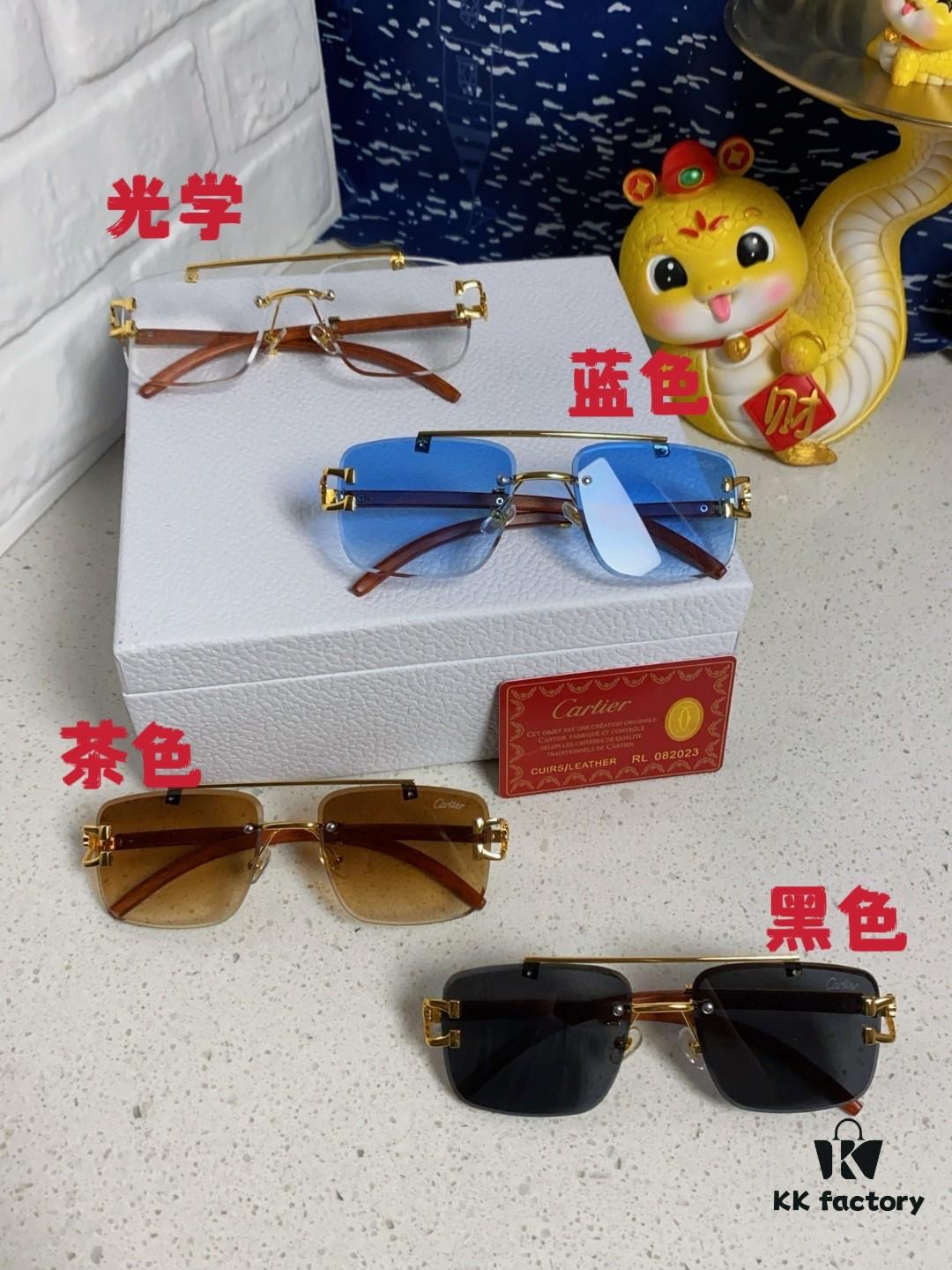 6931fb783a89a121ed54c24d Cartier 2025 New Arrival Wooden Texture Panther Decorated Frameless Bar Square Sunglasses, Fashionable Retro Gradient Color Tinted Glasses for Street Photography