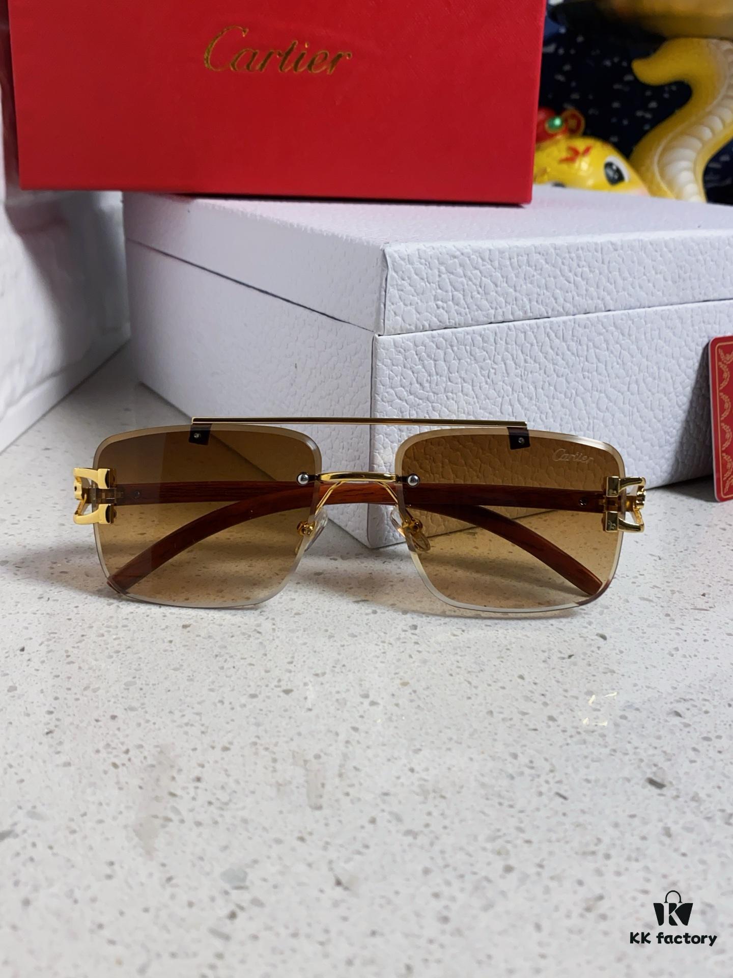 6931fb793a89a121ed54c255 Cartier 2025 New Wooden Texture Panther Decorated Frameless Bar Square Sunglasses, Fashionable Retro Gradient Color Sunglasses for Street Snap