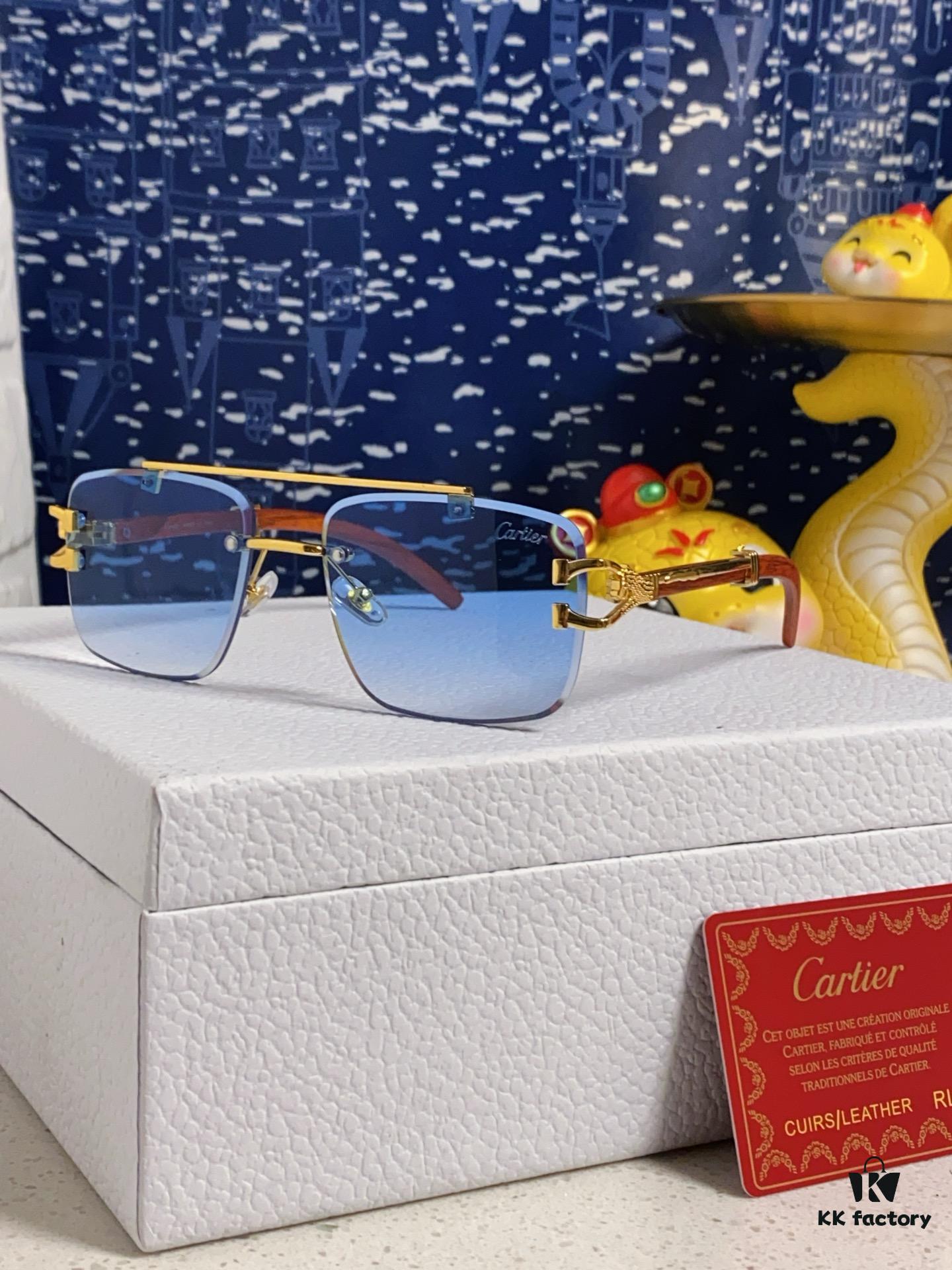 6931fb793a89a121ed54c258 Cartier 2025 New Arrival Wooden Texture Panther Decorated Frameless Bar Square Sunglasses, Fashionable Retro Gradient Color Tinted Glasses for Street Photography