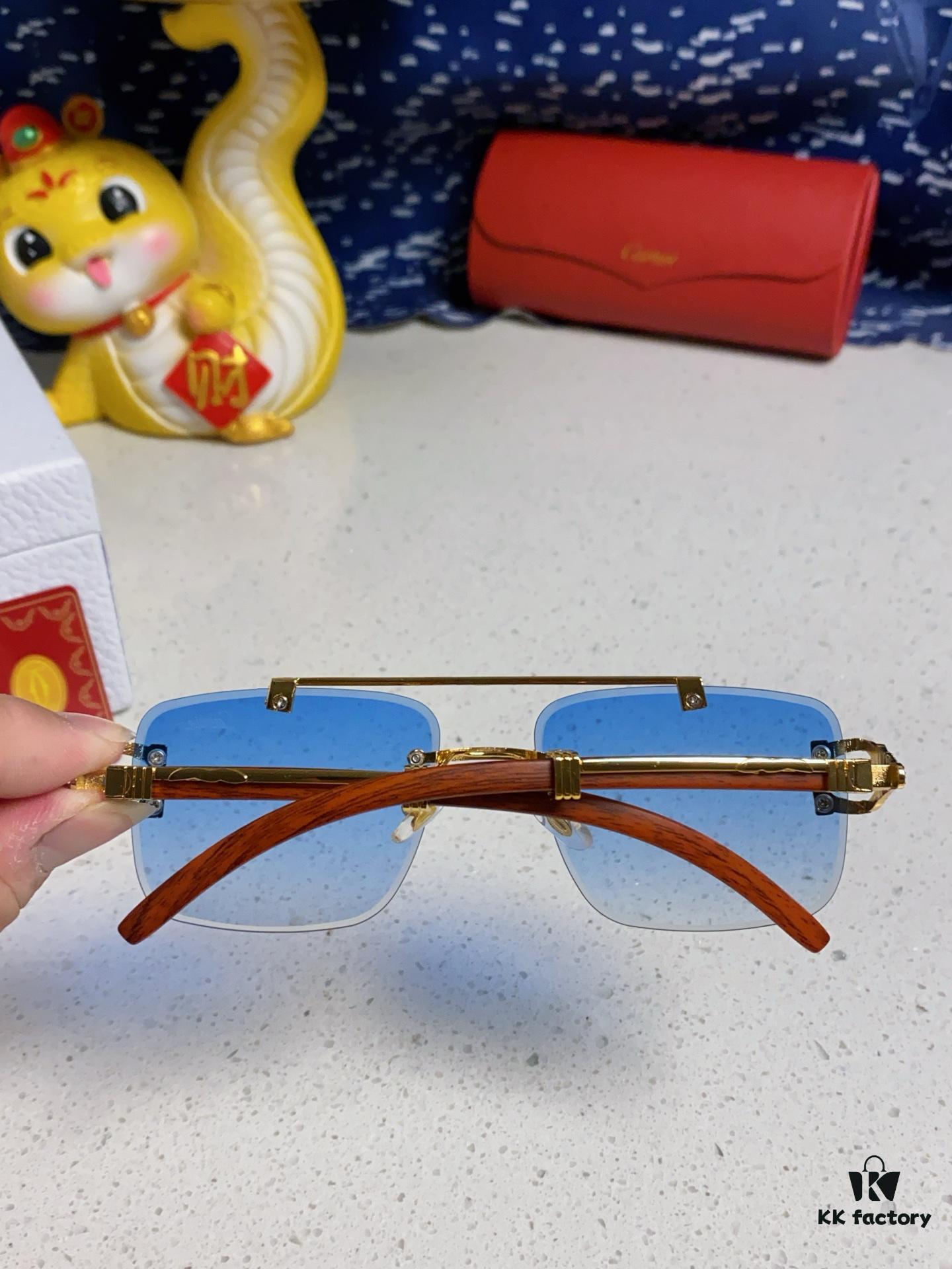 6931fb7a3a89a121ed54c25c Cartier 2025 New Arrival Wooden Texture Panther Decorated Frameless Bar Square Sunglasses, Fashionable Retro Gradient Color Tinted Glasses for Street Photography