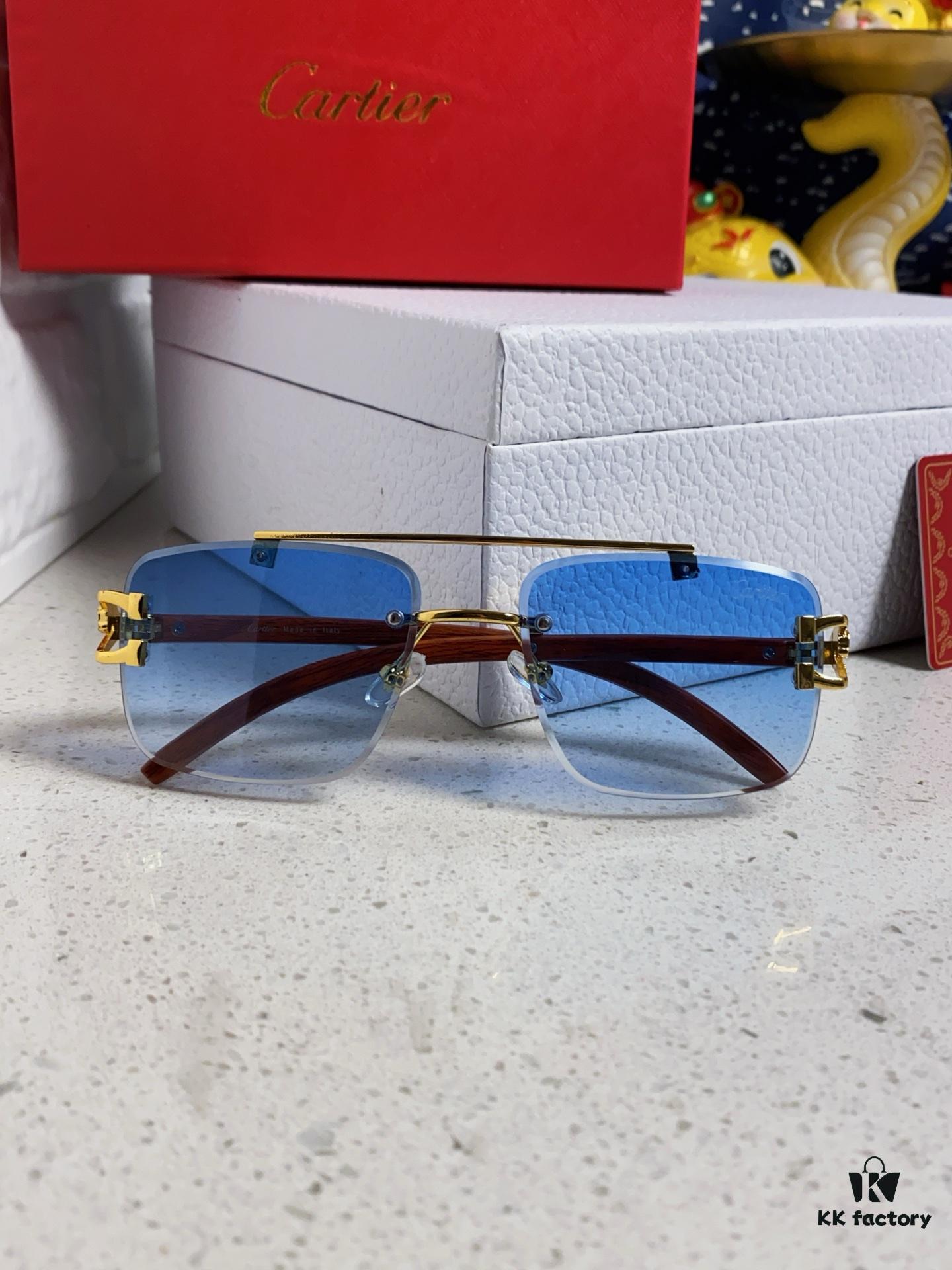 6931fb7a3a89a121ed54c25f Cartier 2025 New Arrival Wooden Texture Panther Decorated Frameless Bar Square Sunglasses, Fashionable Retro Gradient Color Tinted Glasses for Street Photography