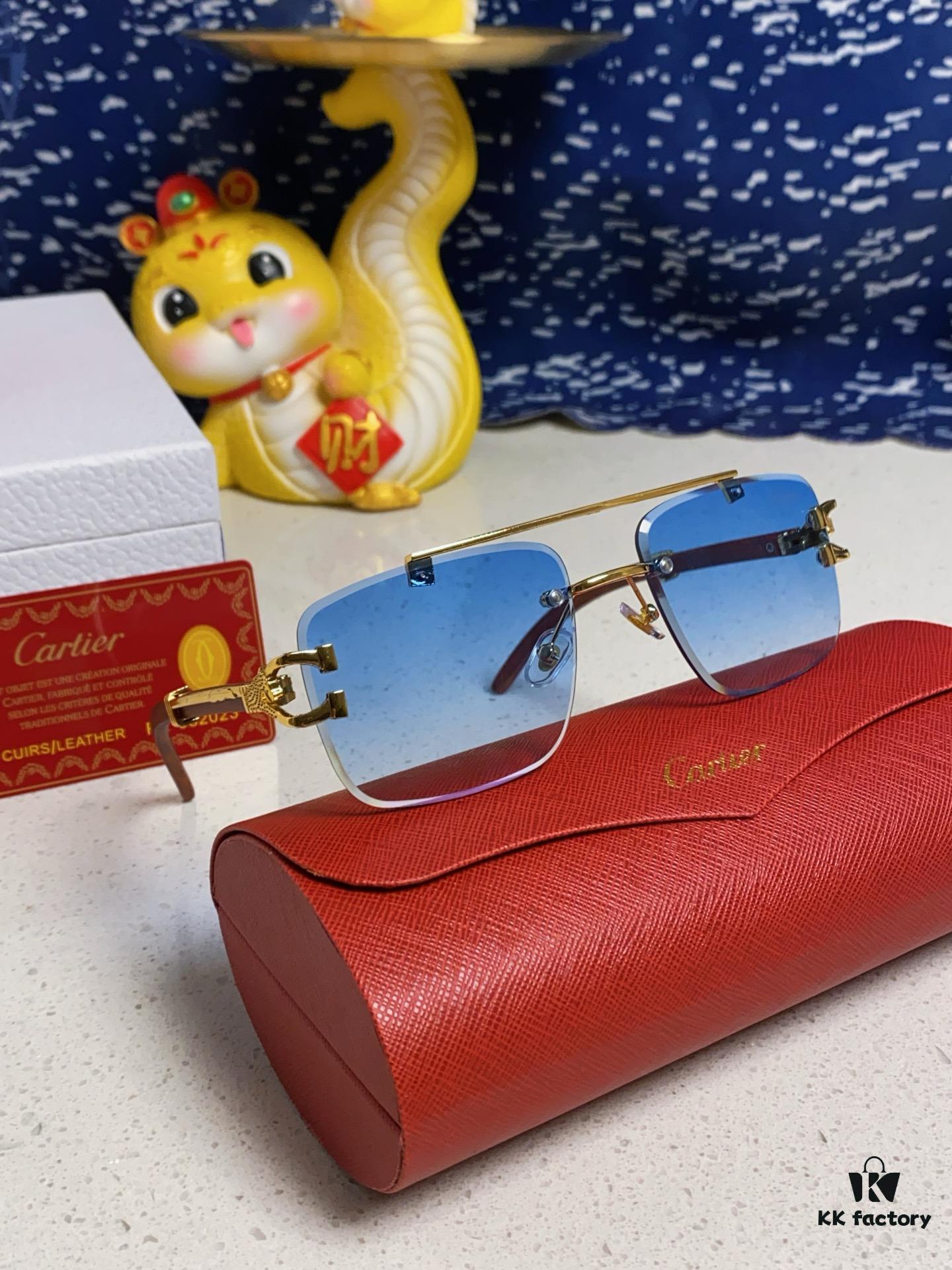 6931fb7a3a89a121ed54c260 Cartier 2025 New Arrival Wooden Texture Panther Decorated Frameless Bar Square Sunglasses, Fashionable Retro Gradient Color Tinted Glasses for Street Photography