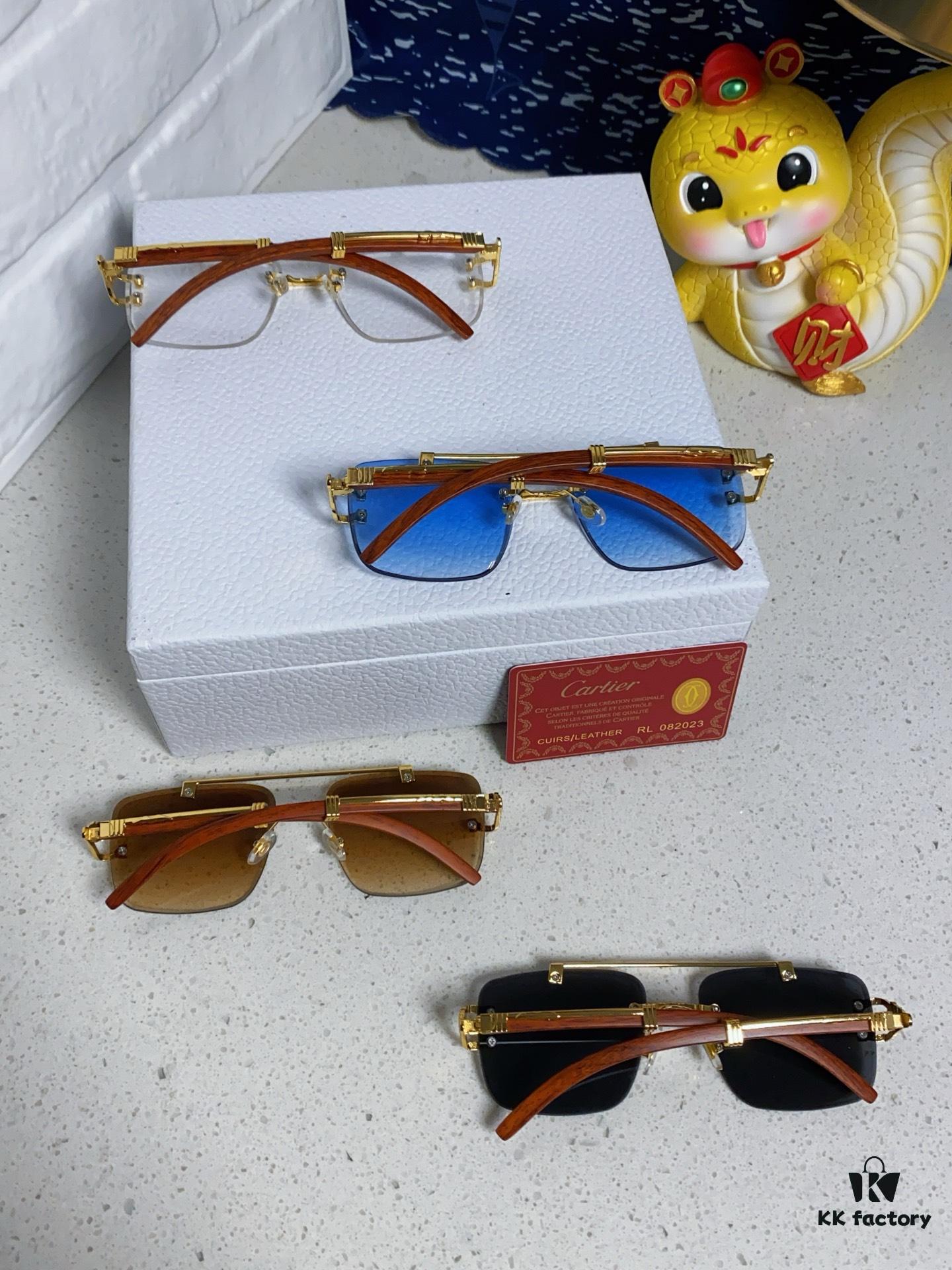 6931fb7a3a89a121ed54c261 Cartier 2025 New Arrival Wooden Texture Panther Decorated Frameless Bar Square Sunglasses, Fashionable Retro Gradient Color Tinted Glasses for Street Photography