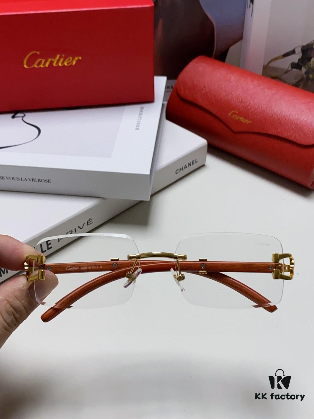 6931fb963a89a121ed54c3d0 Cartier 2025 New Fashion Rimless Sunglasses with Unique Leopard Print and Woodgrain Temples, Square Frame Unisex Eyewear