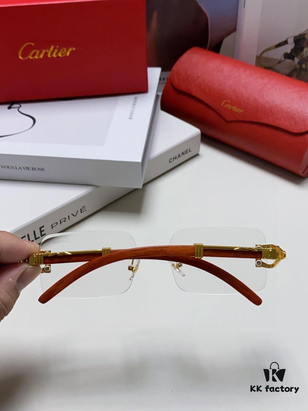 6931fb963a89a121ed54c3d1 Cartier 2025 New Fashion Rimless Sunglasses with Unique Leopard Print and Woodgrain Temples, Square Frame Unisex Eyewear