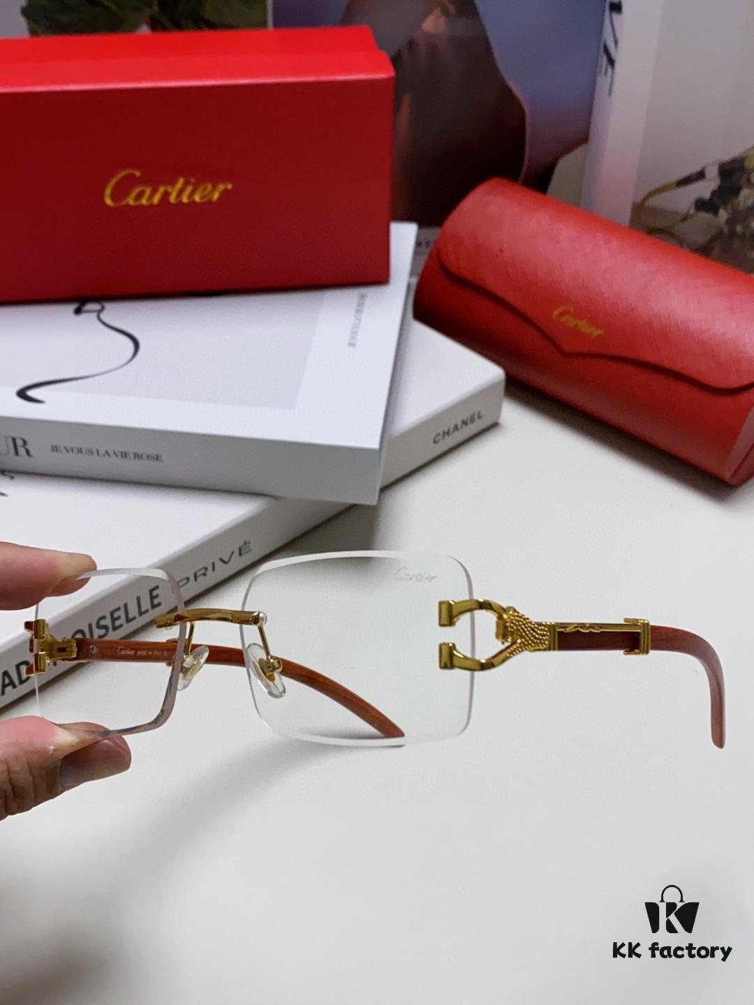 6931fb973a89a121ed54c3d2 Cartier 2025 New Fashion Rimless Sunglasses with Unique Leopard Print and Woodgrain Temples, Square Frame Unisex Eyewear