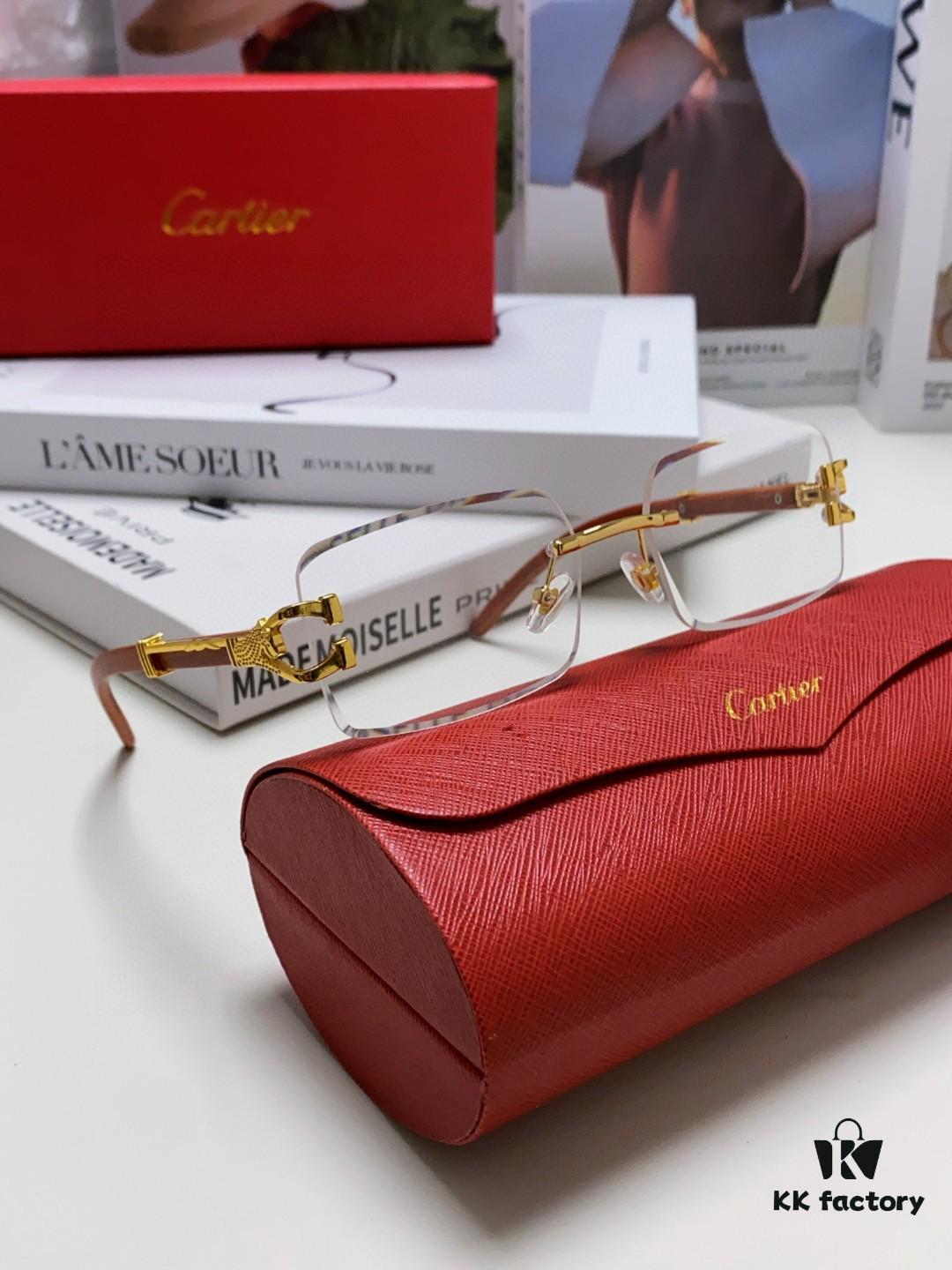 6931fb973a89a121ed54c3d4 Cartier 2025 New Fashion Rimless Sunglasses with Unique Leopard Print and Woodgrain Temples, Square Frame Unisex Eyewear