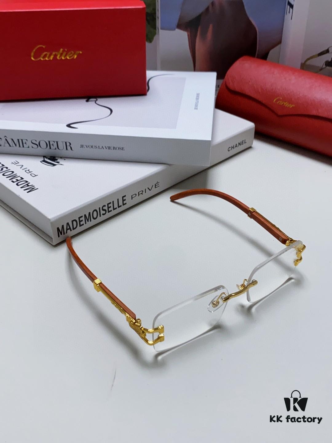 6931fb973a89a121ed54c3d5 Cartier 2025 New Fashion Rimless Sunglasses with Unique Leopard Print and Woodgrain Temples, Square Frame Unisex Eyewear