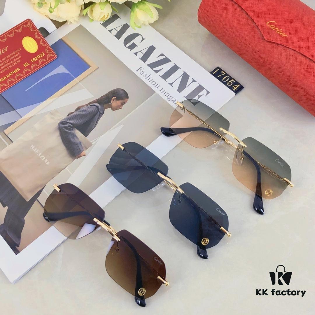 Cartier European and American Style Square Frameless Cut-edge Sunglasses for Women, Fashionable and Elegant Street Snap Slimming Minimalist Sunglasses