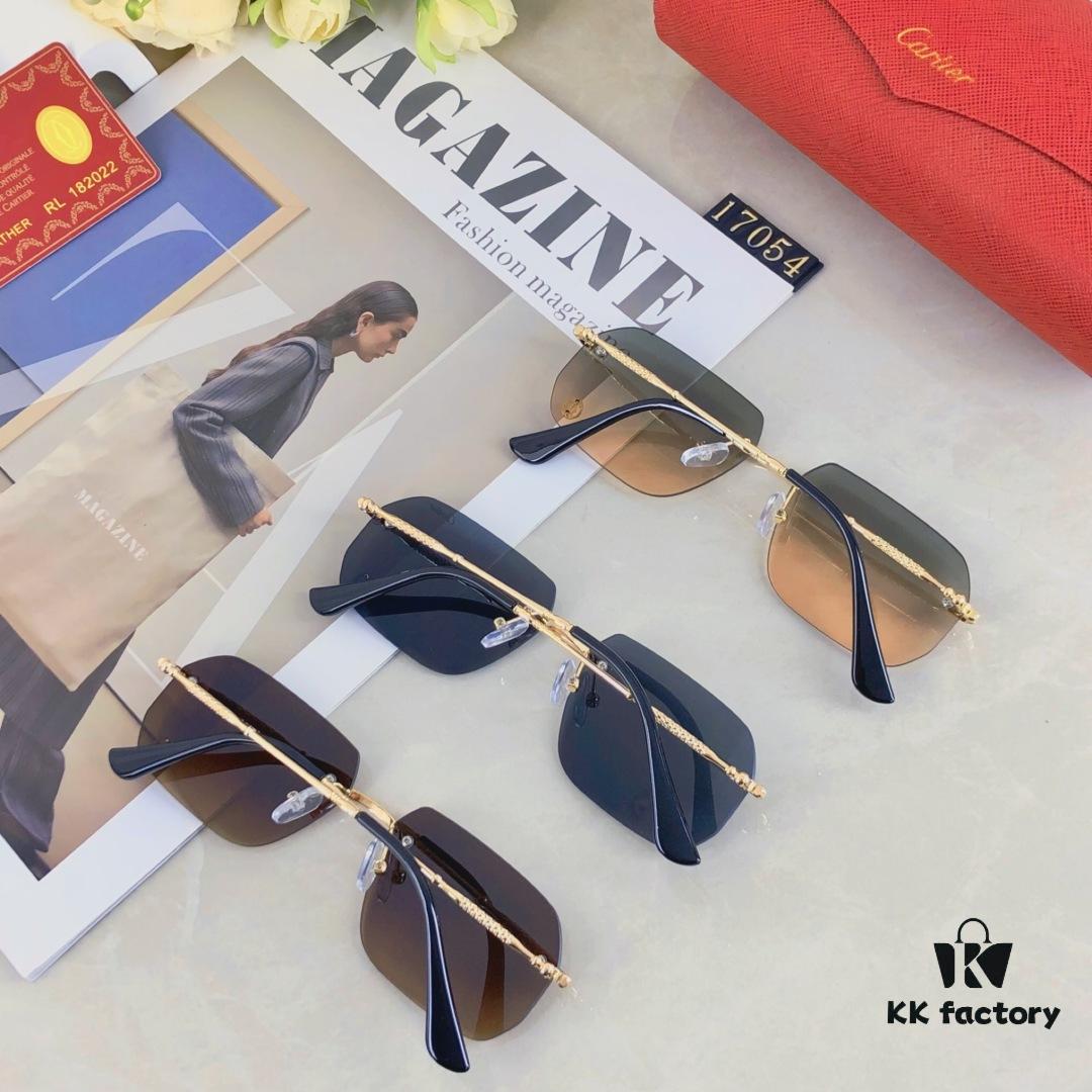 Cartier European and American Style Square Frameless Cut-edge Sunglasses for Women, Fashionable and Elegant Street Snap Slimming Minimalist Sunglasses