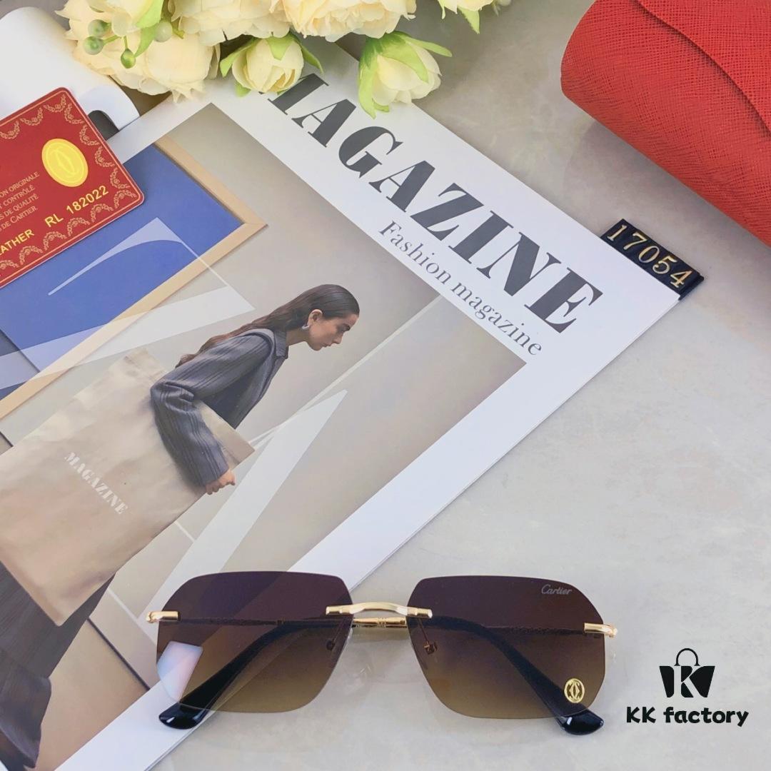 Cartier European and American Style Square Frameless Cut-edge Sunglasses for Women, Fashionable and Elegant Street Snap Slimming Minimalist Sunglasses