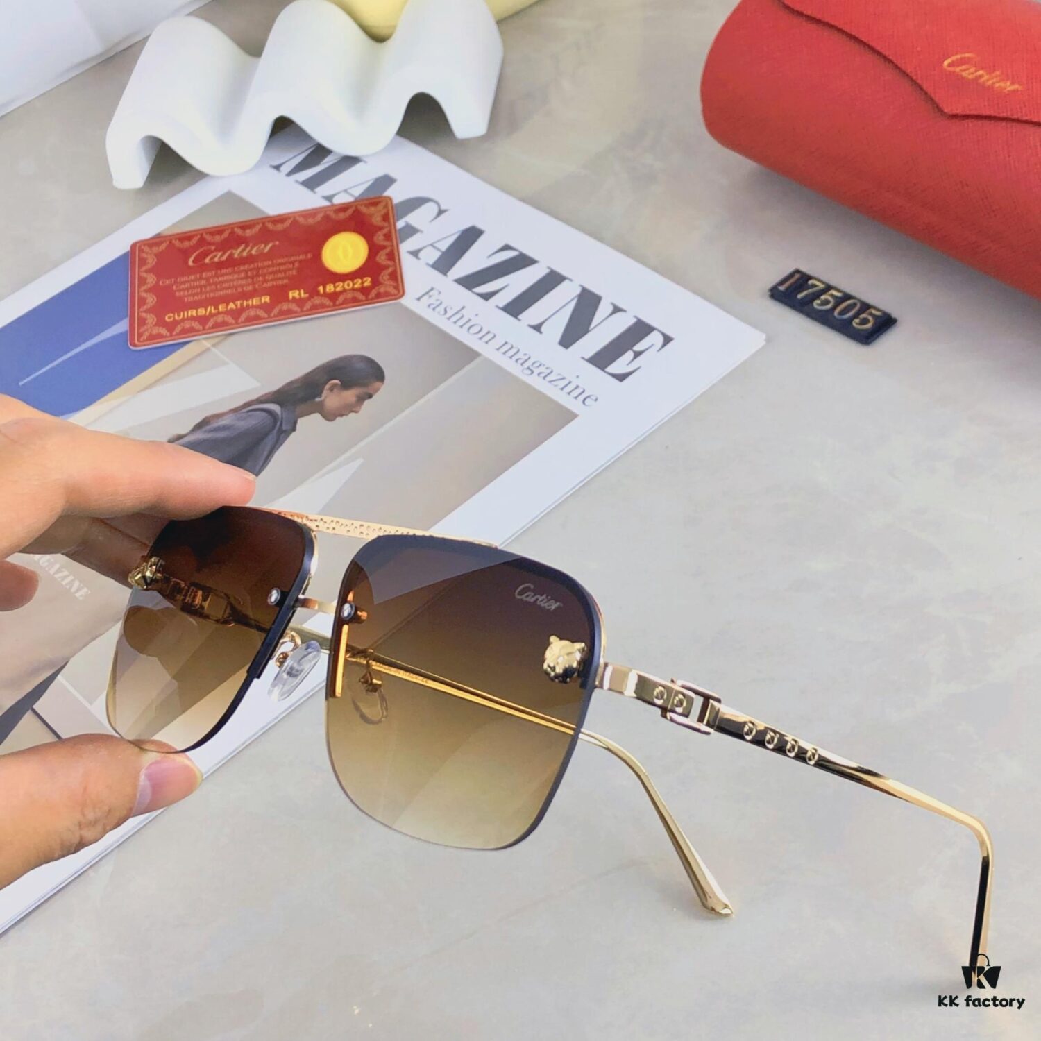 Cartier Vintage Men's Metal Double-Bridge Sunglasses, Bold Business-Style Driver UV400 UV-Protection Sun Glasses