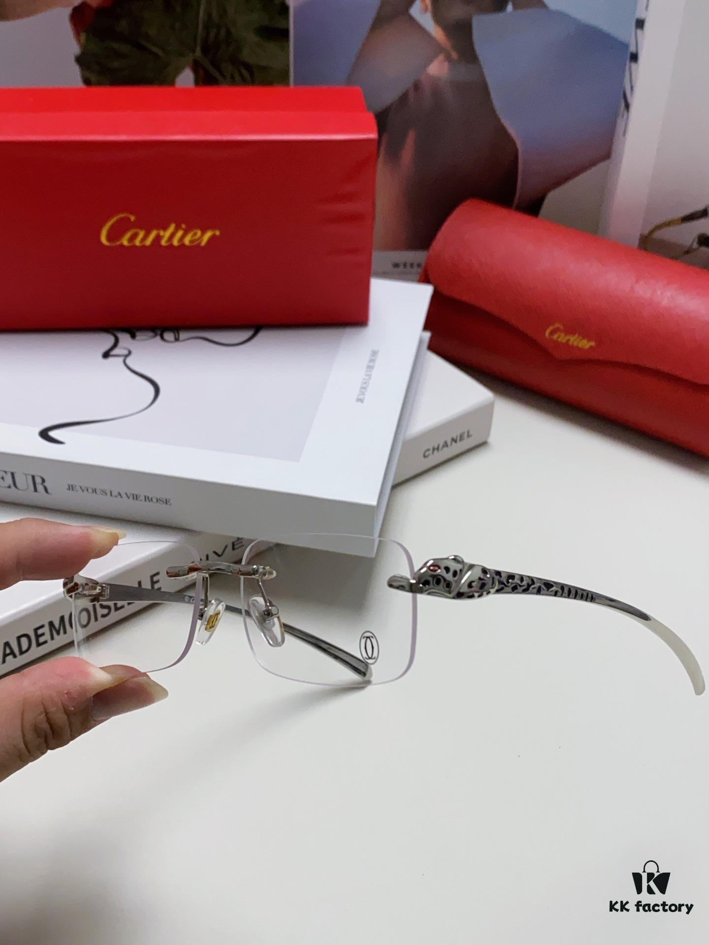 6931fbc53a89a121ed54c5cb Cartier 2024 New Frameless Panther Eyeglasses for Men, Lightweight Prescription Frames for Large Faces, Suitable for Optical Lenses, Sunglasses or Reading Glasses