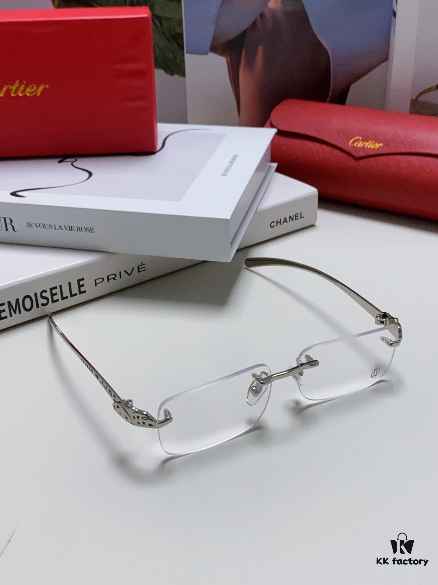 6931fbc53a89a121ed54c5ce Cartier 2024 New Frameless Panther Eyeglasses for Men, Lightweight Prescription Frames for Large Faces, Suitable for Optical Lenses, Sunglasses or Reading Glasses