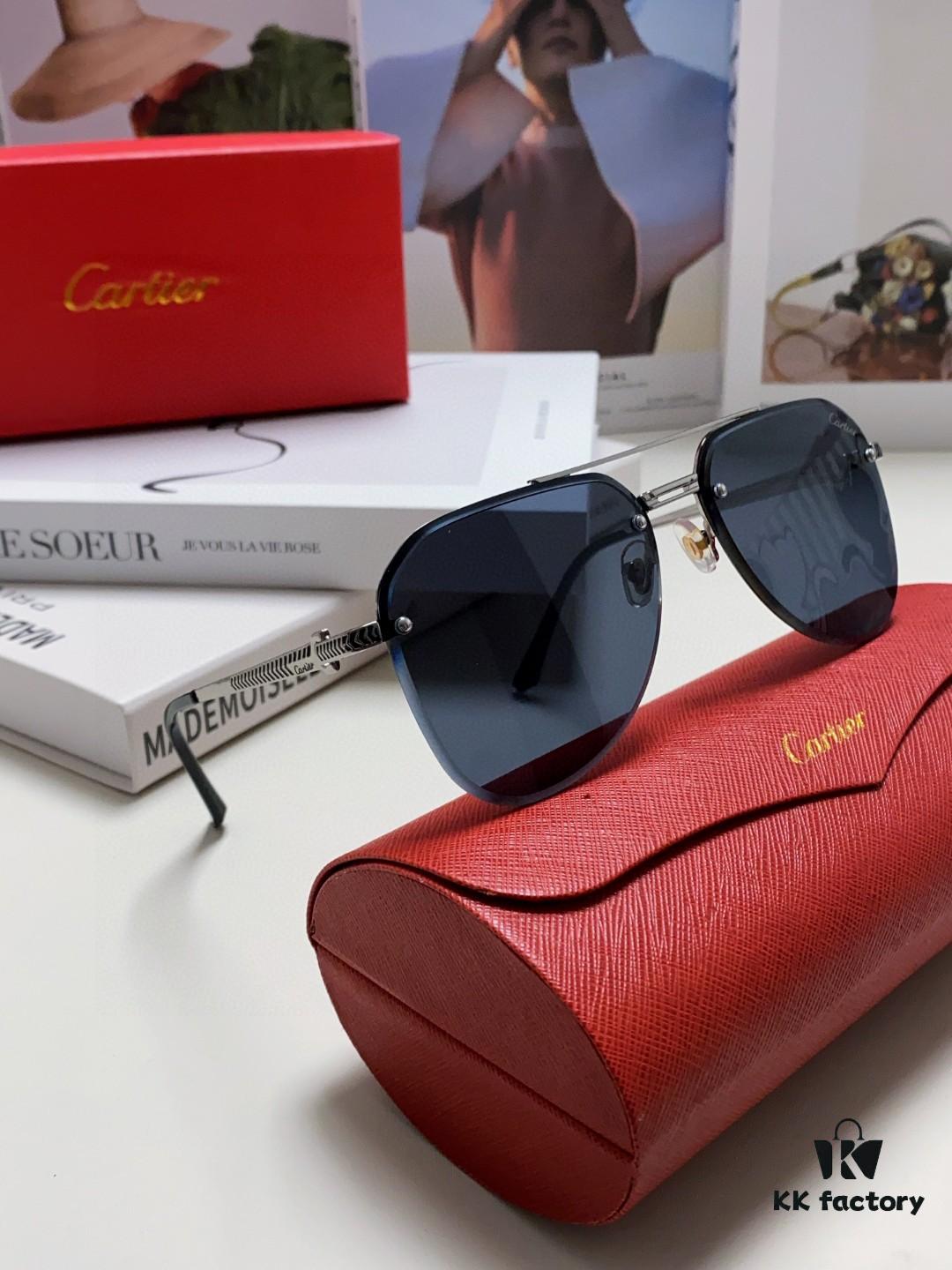 6931fbc63a89a121ed54c5d6 Cartier 2024 New Unframed Pilot Oversized Sunglasses for Men, Large Round Slimming Aviator Glasses, Men's Fashion Sun Glasses