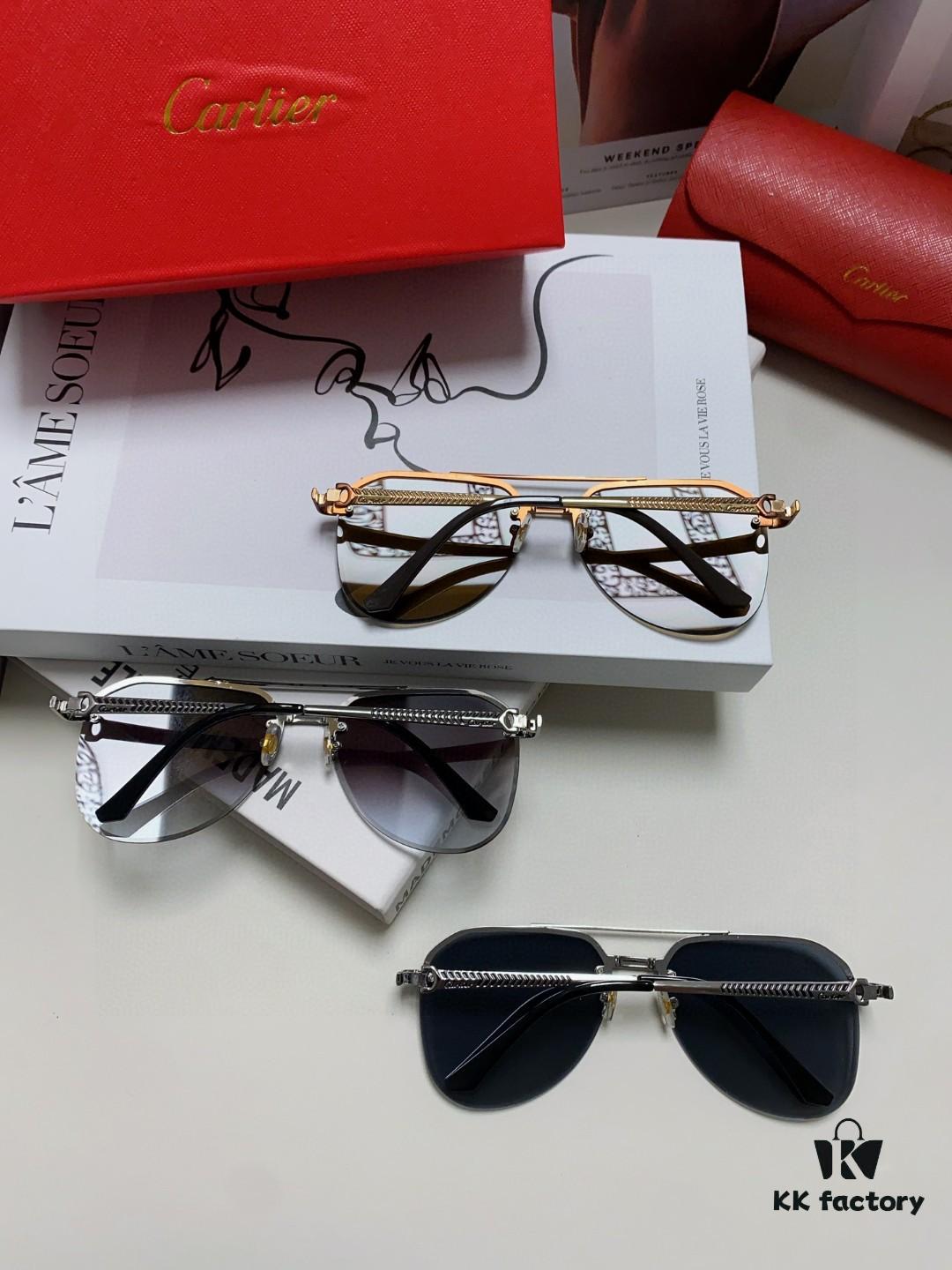6931fbc63a89a121ed54c5d7 Cartier 2024 New Unframed Pilot Oversized Sunglasses for Men, Large Round Slimming Aviator Glasses, Men's Fashion Sun Glasses
