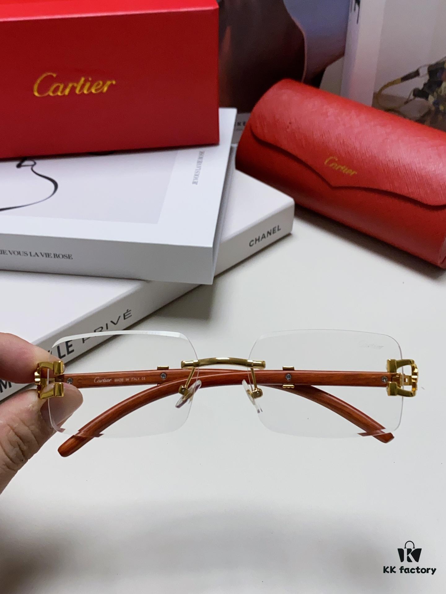 6931fbde3a89a121ed54c6f9 Cartier 2024 New Fashion Rimless Sunglasses with Leopard Print and Wood-Grain Temples, Square Unisex Eyewear Suitable for Prescription Lenses