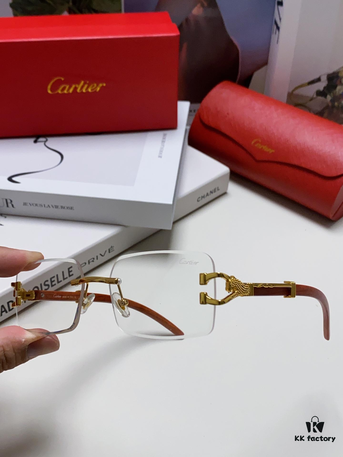 6931fbde3a89a121ed54c6fb Cartier 2024 New Fashion Rimless Sunglasses with Leopard Print and Wood-Grain Temples, Square Unisex Eyewear Suitable for Prescription Lenses