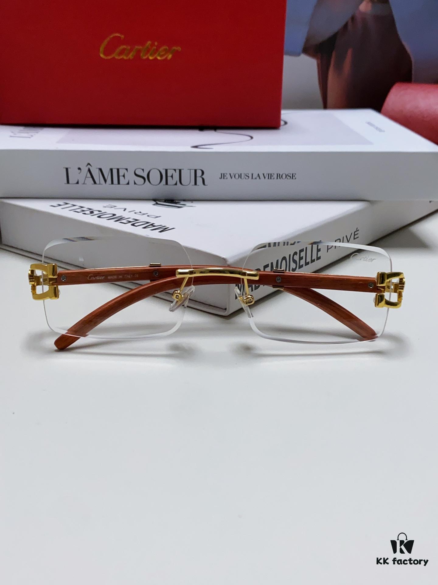 6931fbde3a89a121ed54c6fc Cartier 2024 New Fashion Rimless Sunglasses with Leopard Print and Wood-Grain Temples, Square Unisex Eyewear Suitable for Prescription Lenses