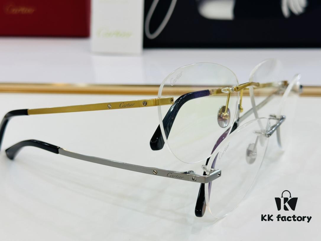 Cartier CT12960 Unisex Optical Frame, Size 57□15-145, Titanium Material, Minimalist and Elegant Design, Fits All Face Shapes, Suitable for Prescription Lenses