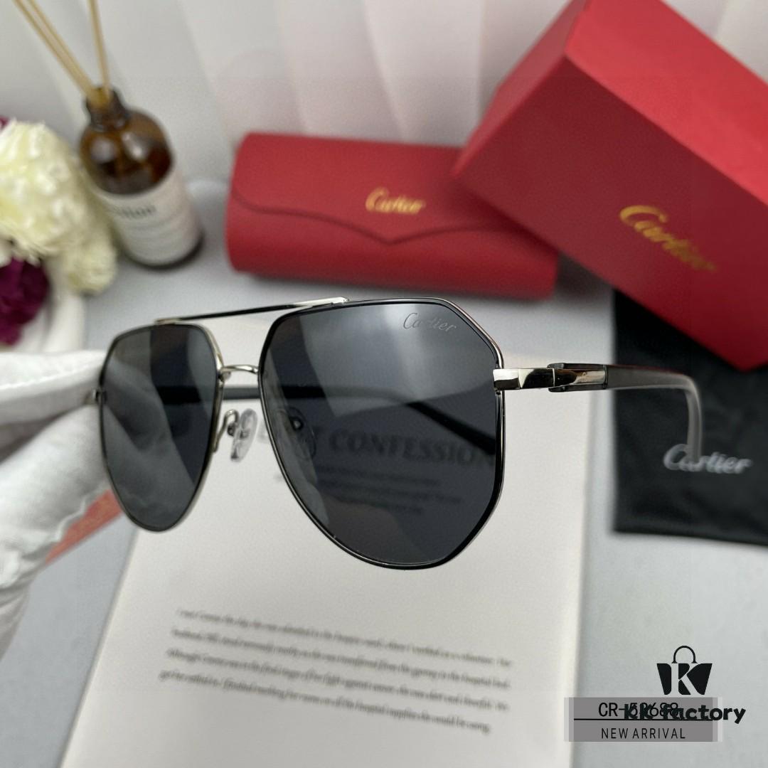 Cartier France Men's Sunglasses with Polarized Lenses, Lightweight Metal Frame, Model 53688