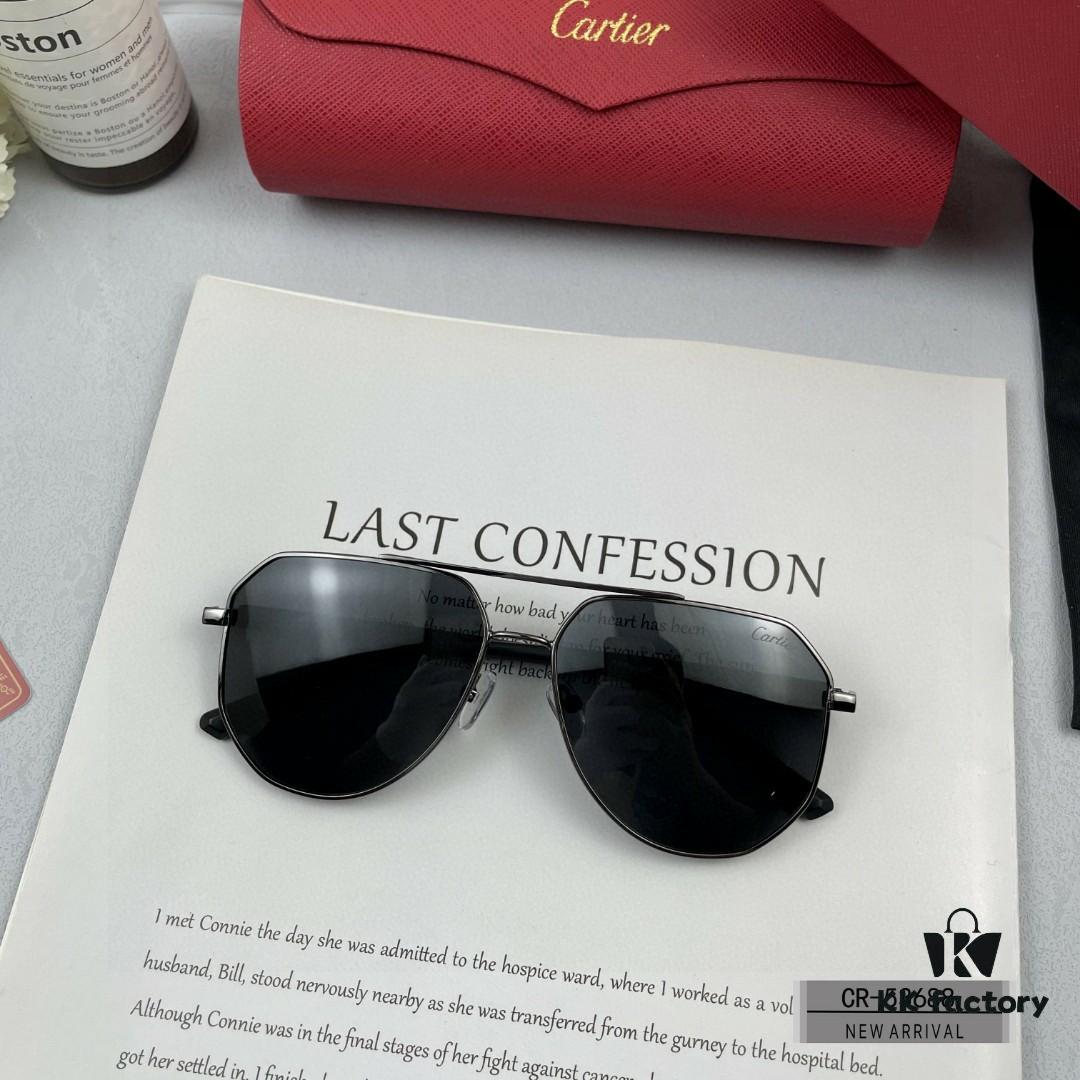 Cartier France Men's Sunglasses with Polarized Lenses, Lightweight Metal Frame, Model 53688