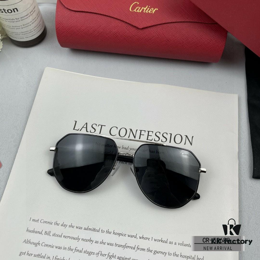 Cartier France Men's Sunglasses with Polarized Lenses, Lightweight Metal Frame, Model 53688