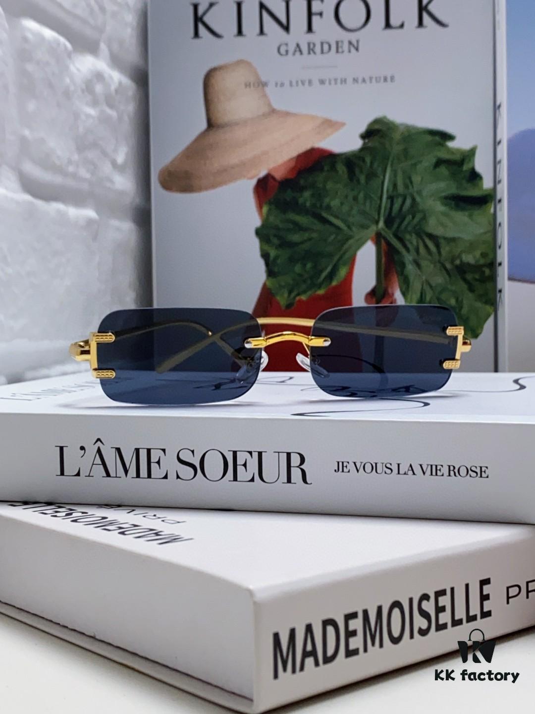 6931fbfe3a89a121ed54c8a8 Cartier 2024 New Arrival Square Frameless Cut-Out Sunglasses for Women, Slimming, Fashionable European and American Style, Instagram-Worthy Street Snap Chic Sunglasses, Stylish Small Eyewear