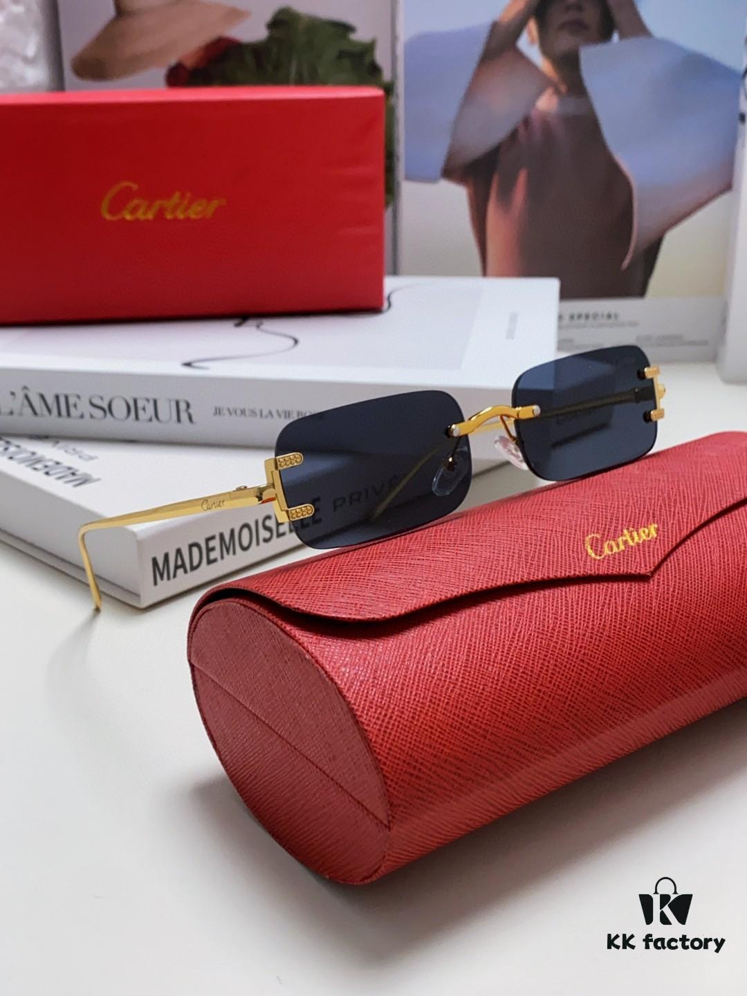 6931fbfe3a89a121ed54c8ae Cartier 2024 New Arrival Square Frameless Cut-Out Sunglasses for Women, Slimming, Fashionable European and American Style, Instagram-Worthy Street Snap Chic Sunglasses, Stylish Small Eyewear