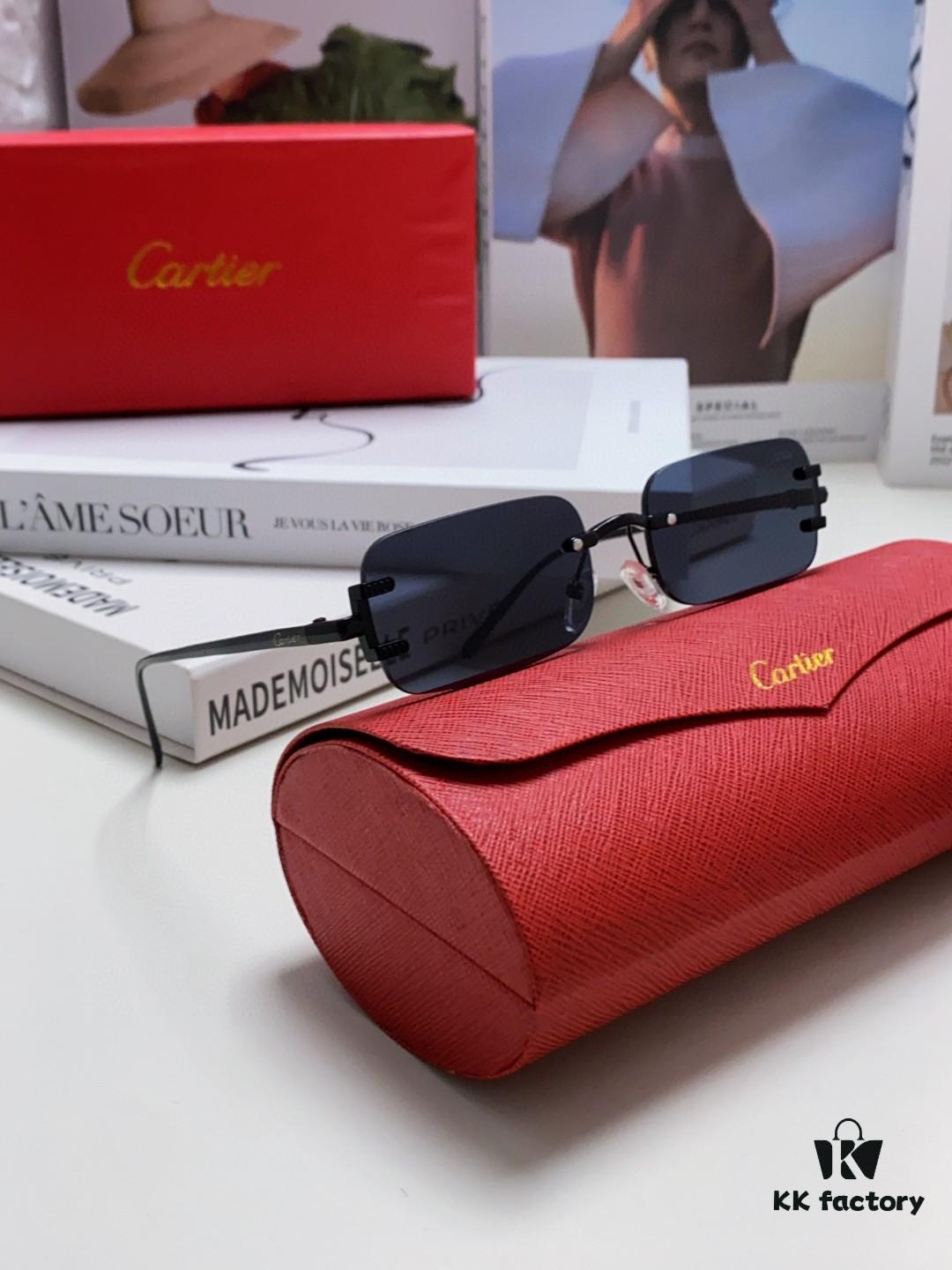 6931fbff3a89a121ed54c8b8 Cartier 2024 New Arrival Square Frameless Cut-Out Sunglasses for Women, Slimming and Stylish, European-American Fashion INS-Style Streetwear Chic, Trendy Oversized Sunglasses
