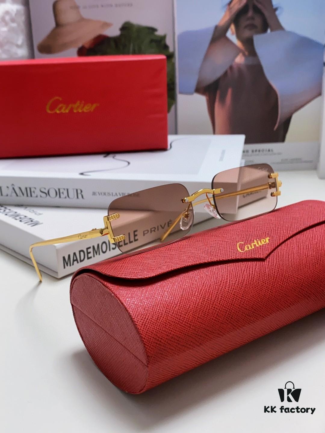 6931fbff3a89a121ed54c8c2 Cartier 2024 New Square Frameless Cut-Out Sunglasses for Women, Slimming, Fashionable European-American Style, Instagram-Worthy Street Snap Cool Sunglasses, Stylish Small Eyewear