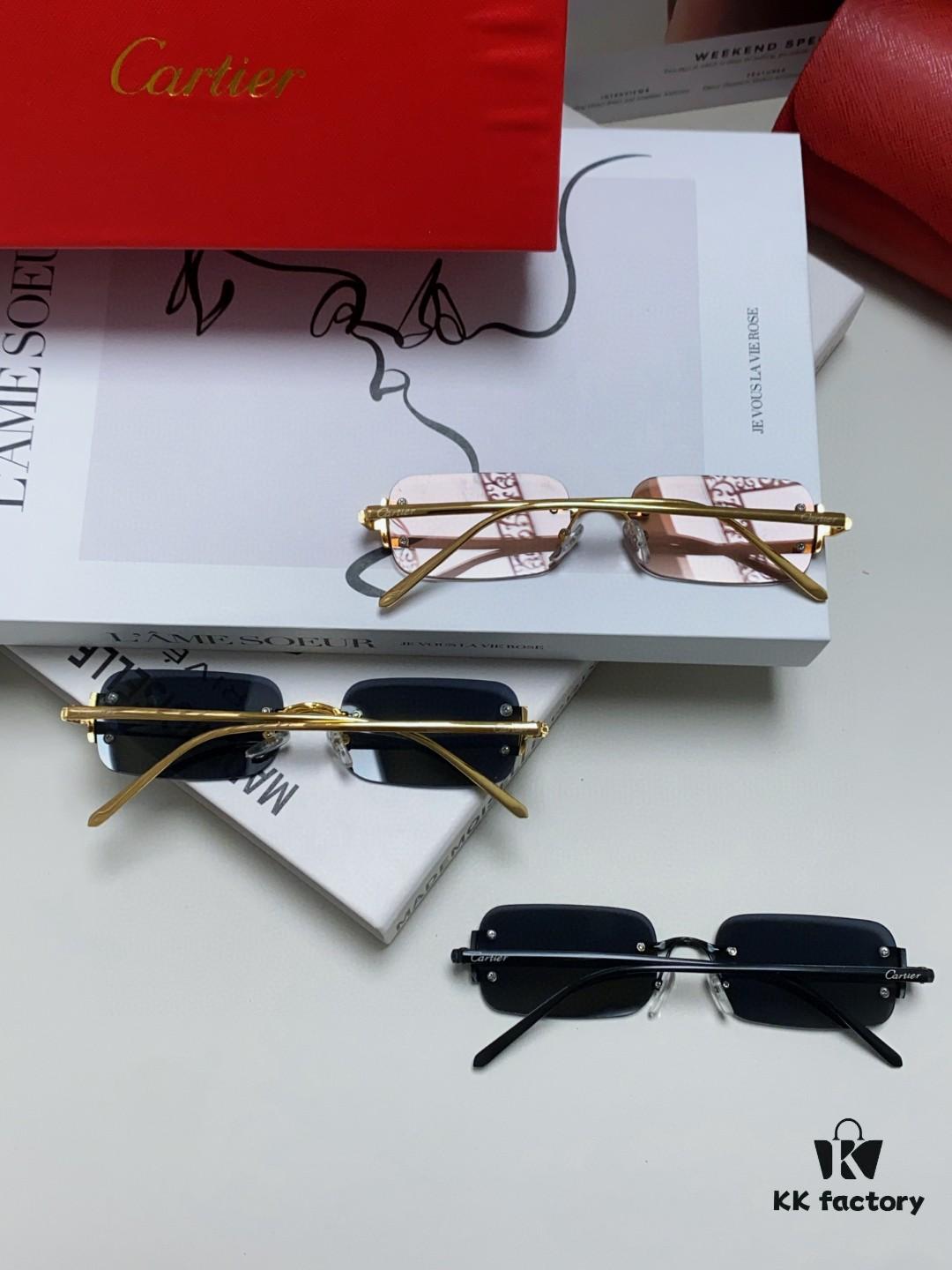 6931fbff3a89a121ed54c8c3 Cartier 2024 New Square Frameless Cut-Out Sunglasses for Women, Slimming, Fashionable European-American Style, Instagram-Worthy Street Snap Cool Sunglasses, Stylish Small Eyewear