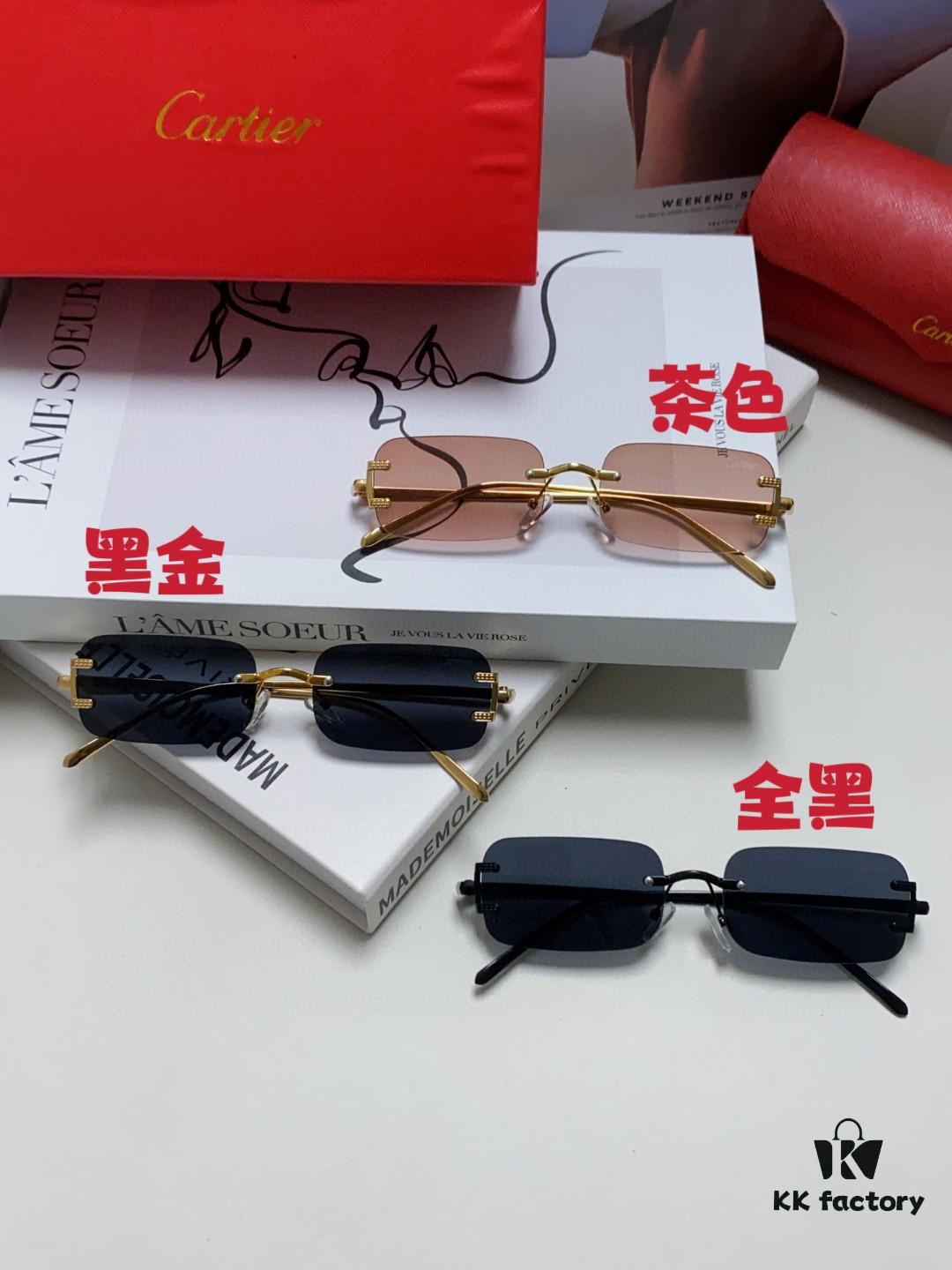 6931fc003a89a121ed54c8c4 Cartier 2024 New Square Frameless Cut-Out Sunglasses for Women, Slimming, Fashionable European-American Style, Instagram-Worthy Street Snap Cool Sunglasses, Stylish Small Eyewear