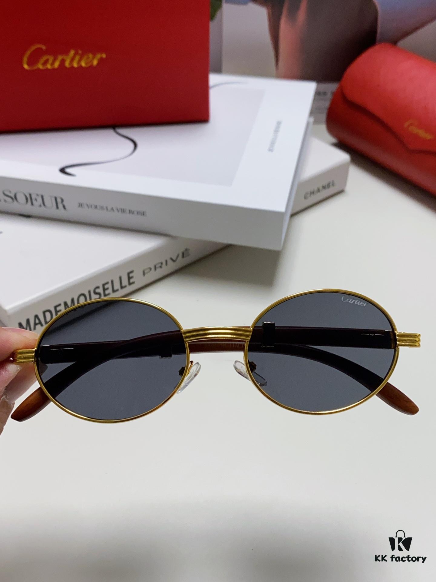 6931fc053a89a121ed54c90d Cartier 2024 New Retro Wood-Grain Pattern Round Frame Sunglasses, Stylish UV-Protective Unisex Sun Glasses CT0464S
