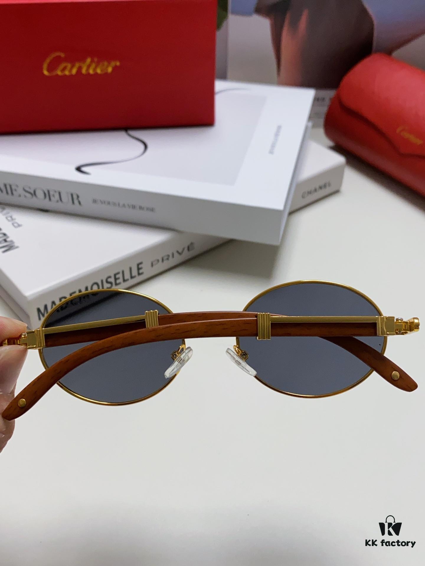 6931fc053a89a121ed54c90e Cartier 2024 New Retro Wood-Grain Pattern Round Frame Sunglasses, Stylish UV-Protective Unisex Sun Glasses CT0464S