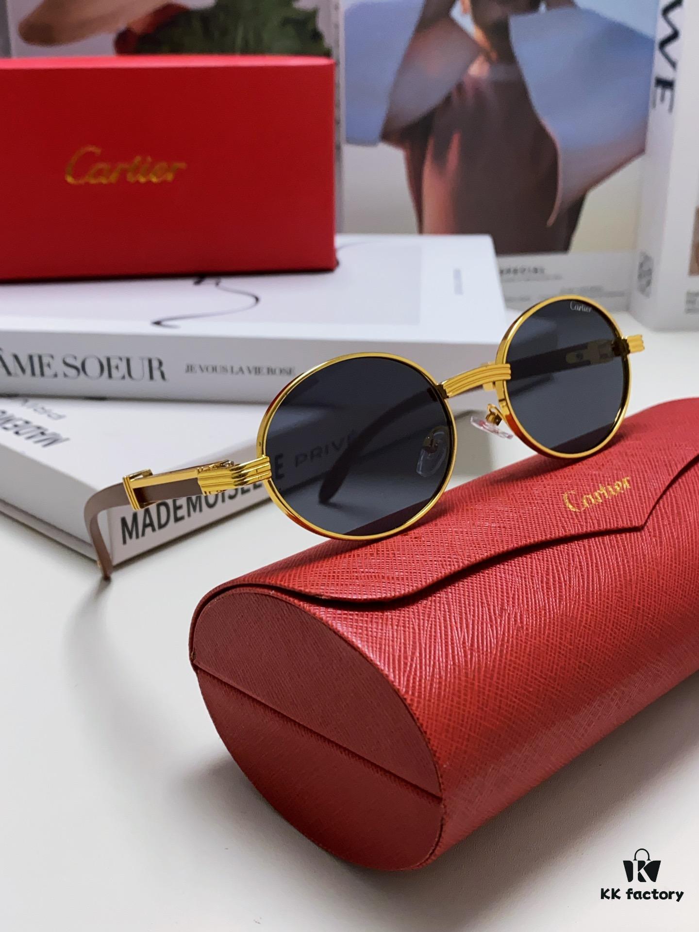 6931fc053a89a121ed54c911 Cartier 2024 New Retro Wood-Grain Pattern Round Frame Sunglasses, Stylish UV-Protective Unisex Sun Glasses CT0464S