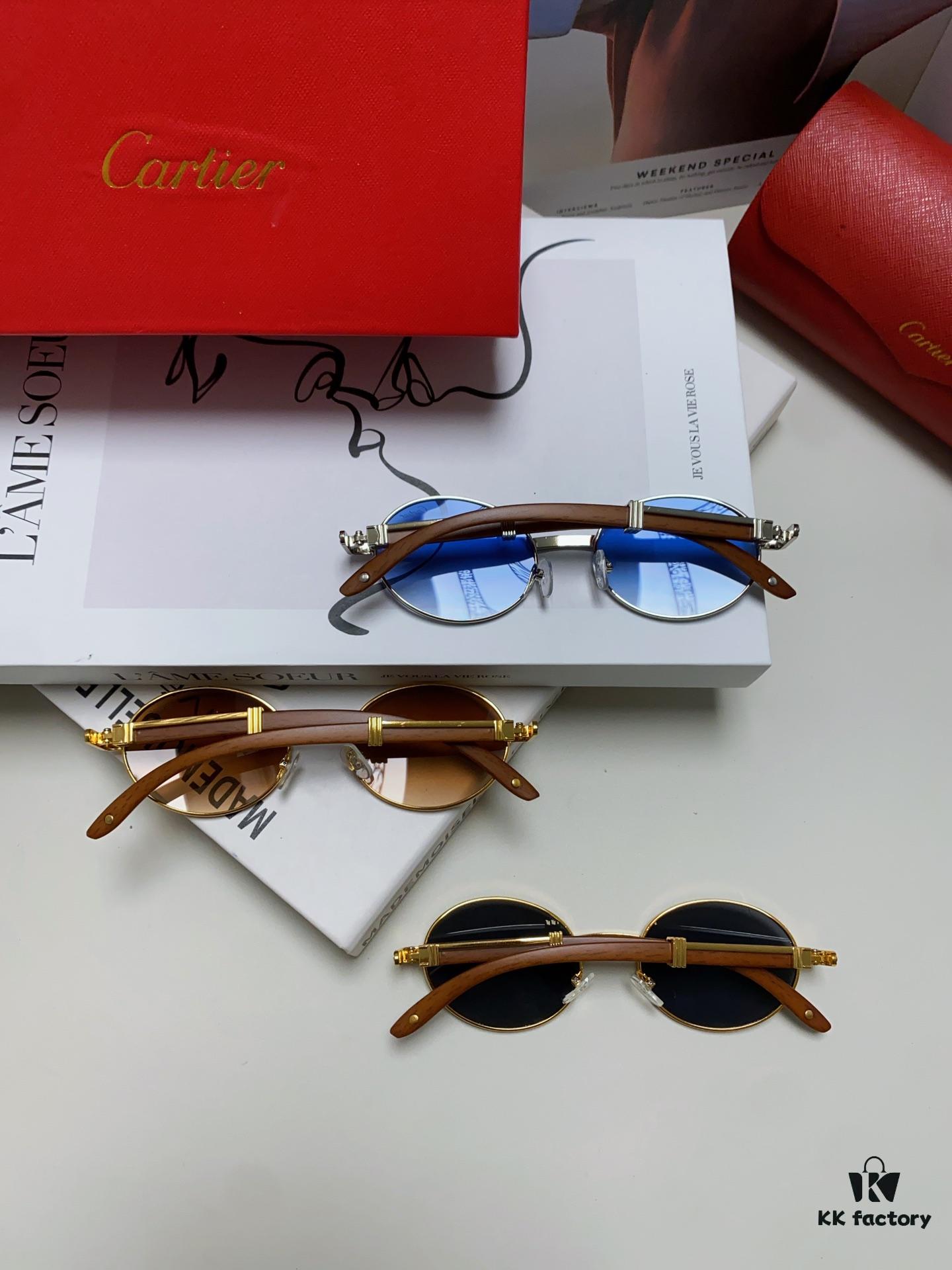 6931fc053a89a121ed54c912 Cartier 2024 New Retro Wood-Grain Pattern Round Frame Sunglasses, Stylish UV-Protective Unisex Sun Glasses CT0464S